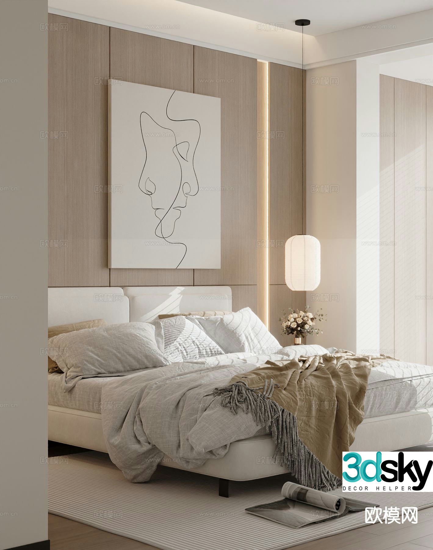 Modern double bed 3d model
