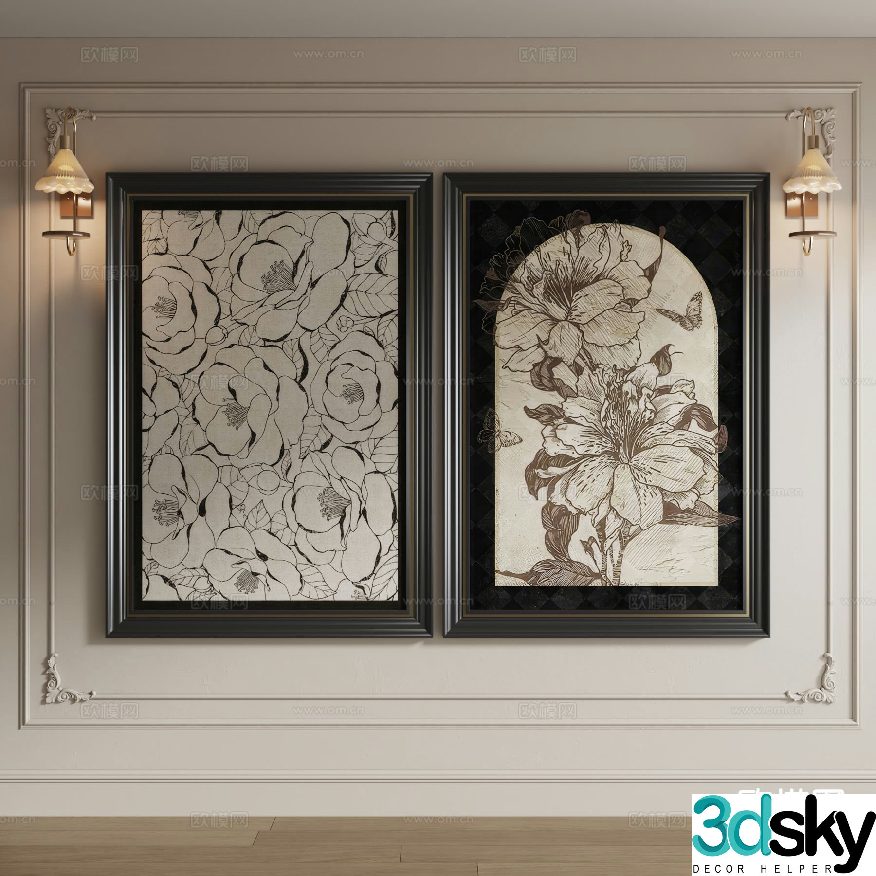 French hanging paintings combination paintings decorative paintings 3D model