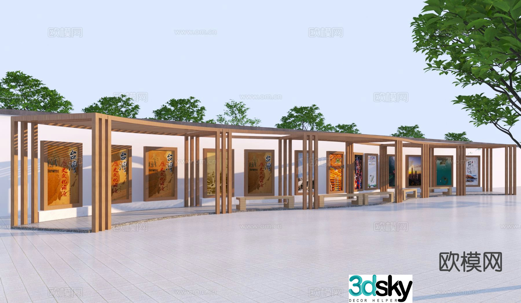 Chinese style gallery cultural corridor leisure gallery 3d model