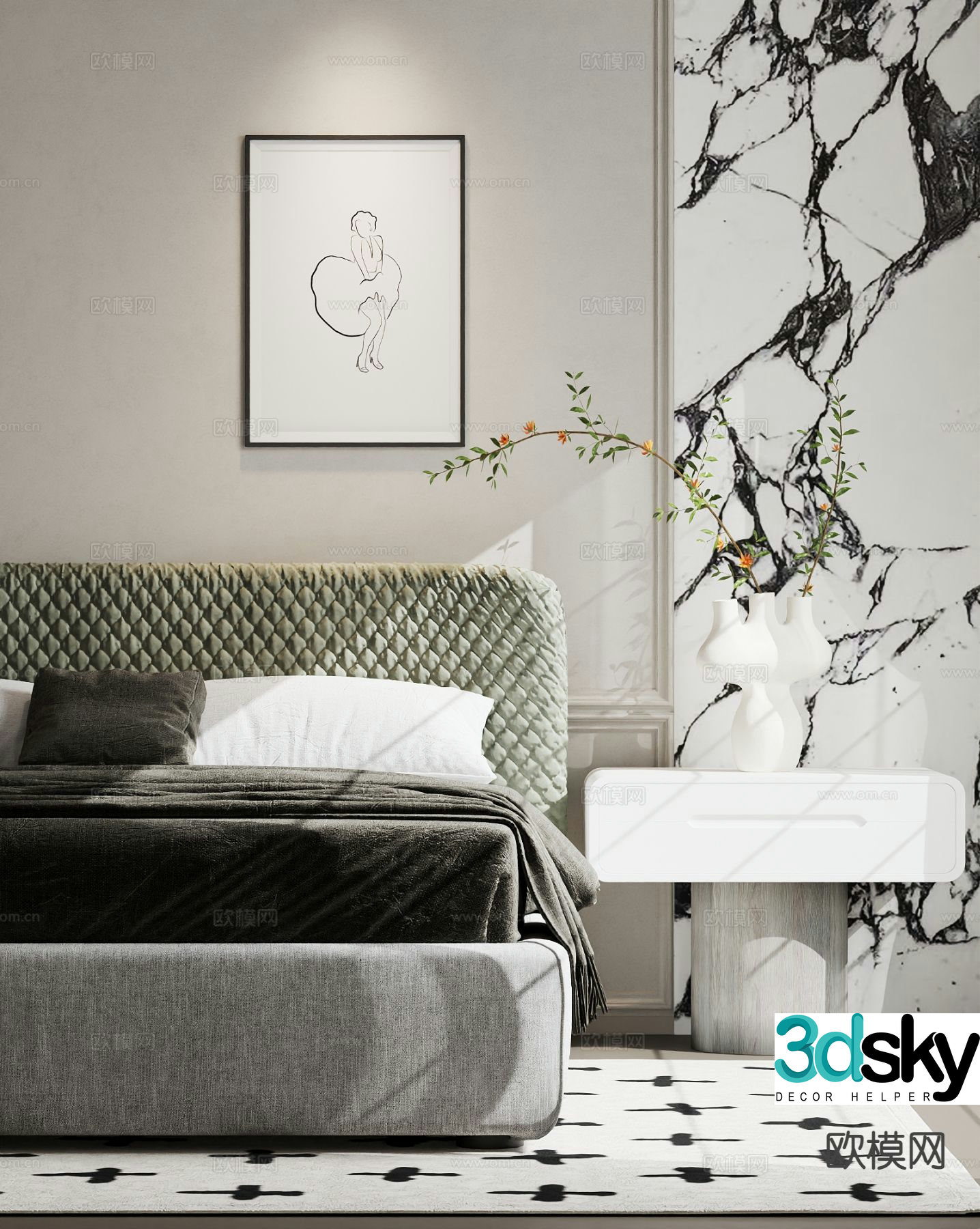 Modern double bed 3d model