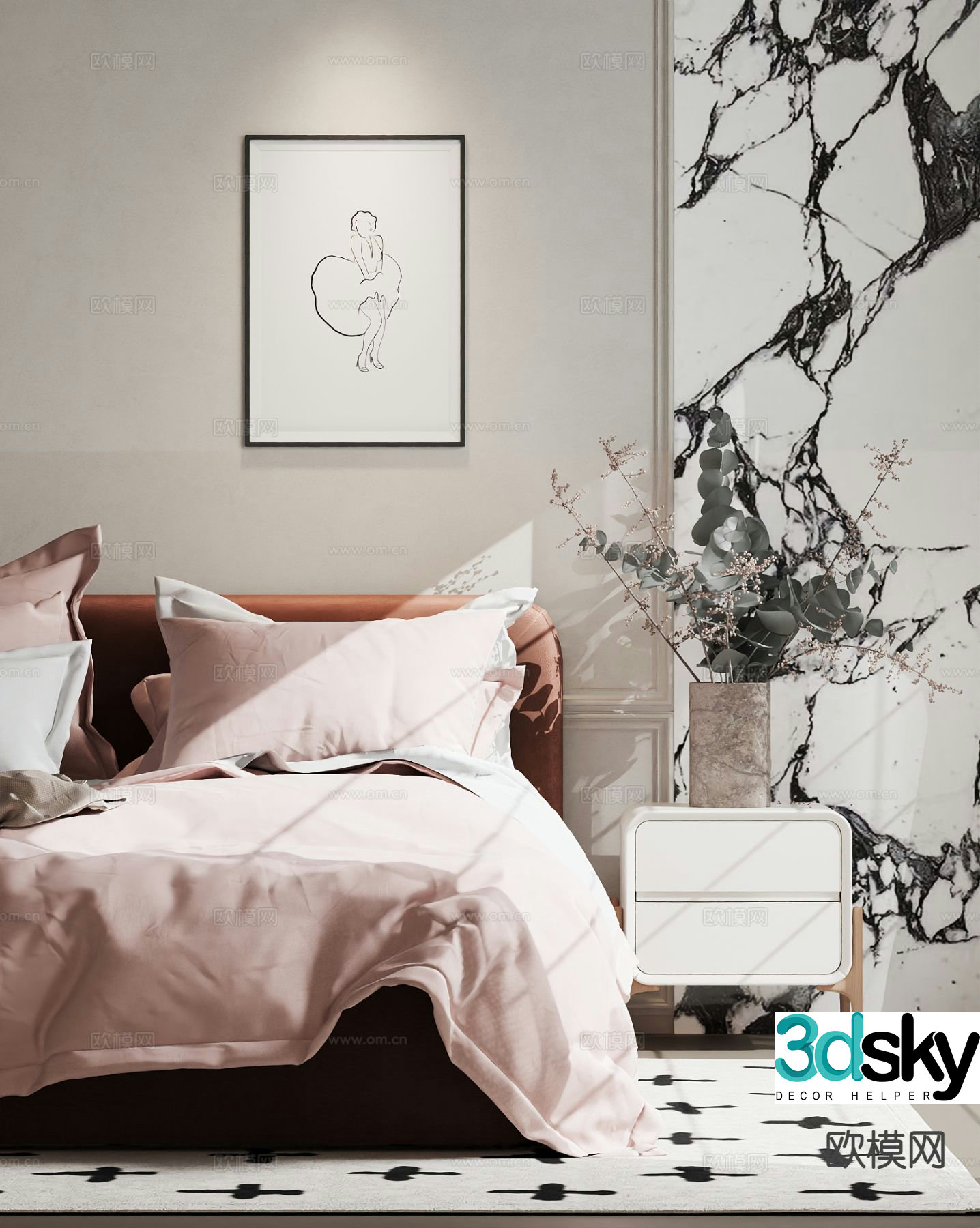 Modern double bed 3d model