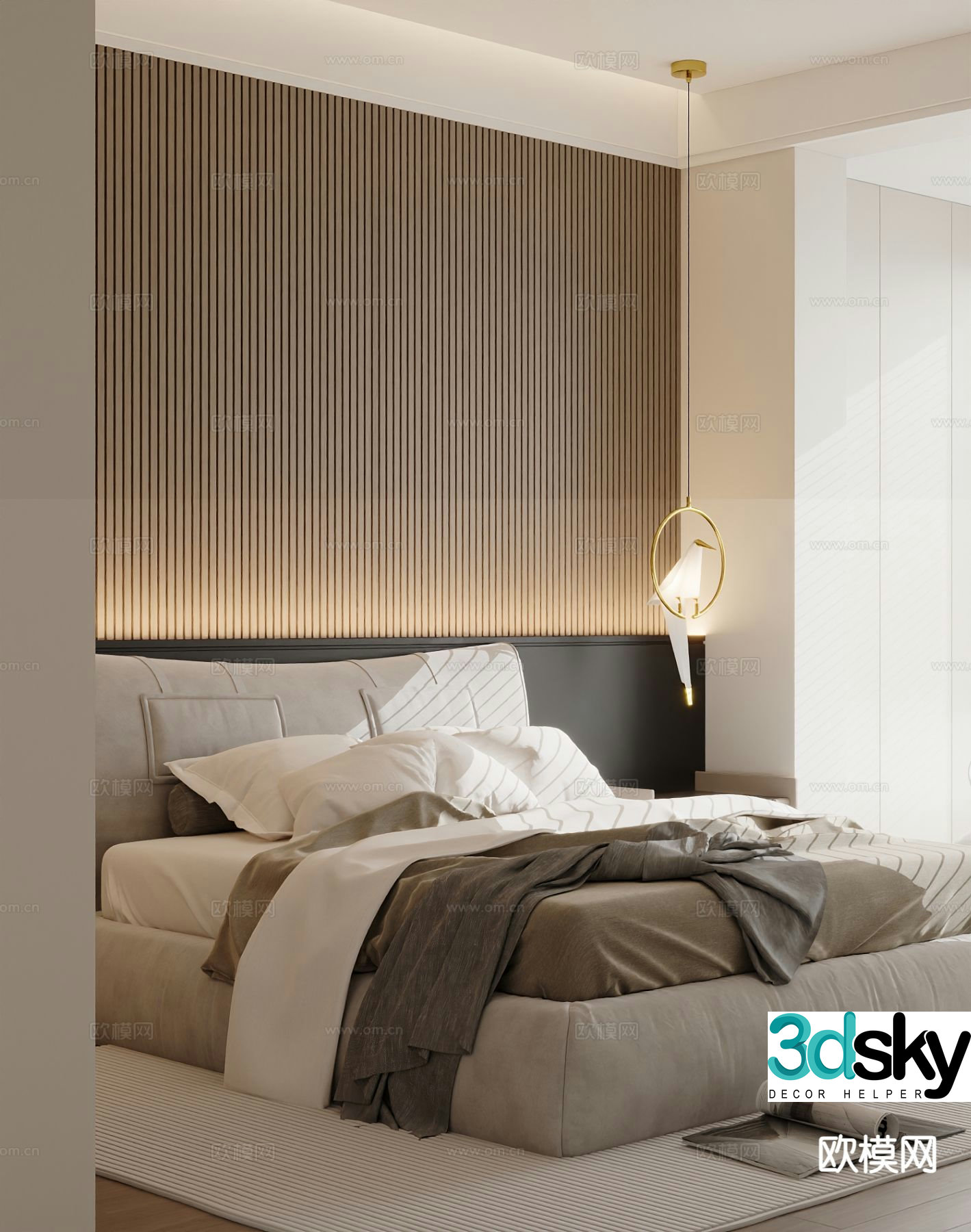 Modern double bed 3d model