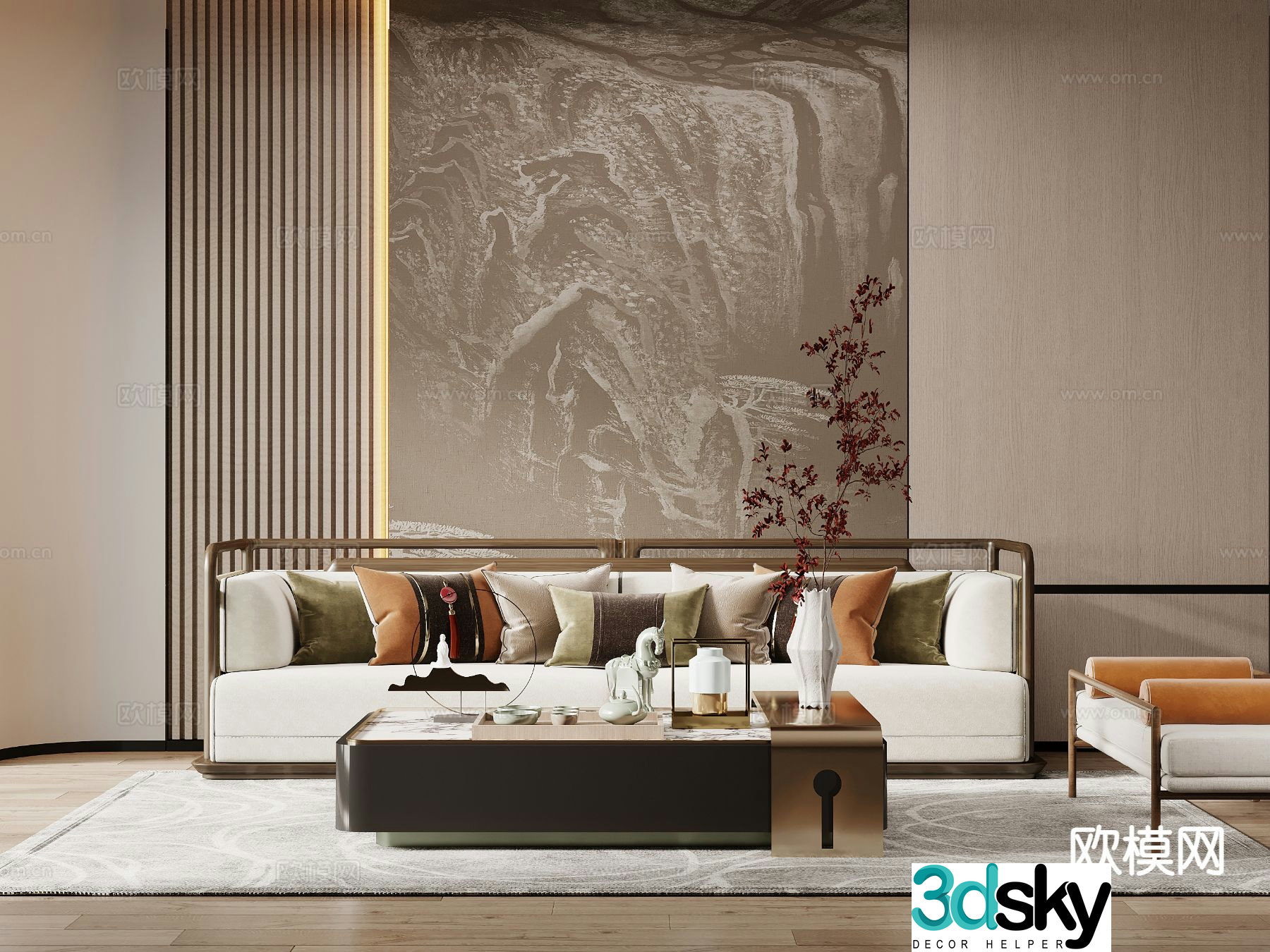 New Chinese style sofa double sofa 3d model