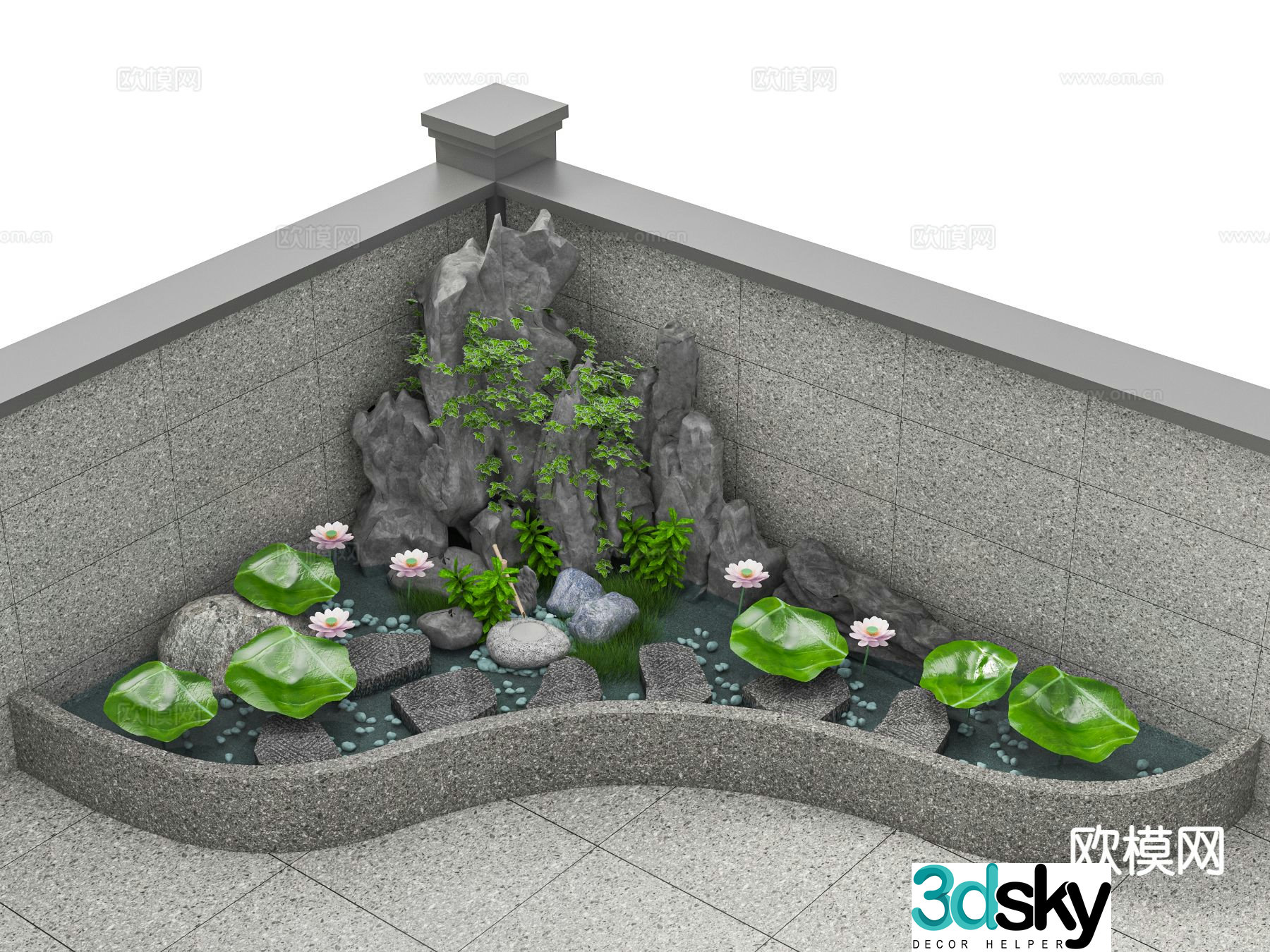 Modern rockery waterscape lotus pond 3D model