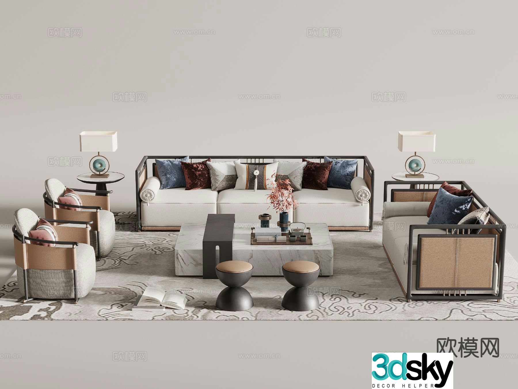 New Chinese style sofa modular sofa 3d model