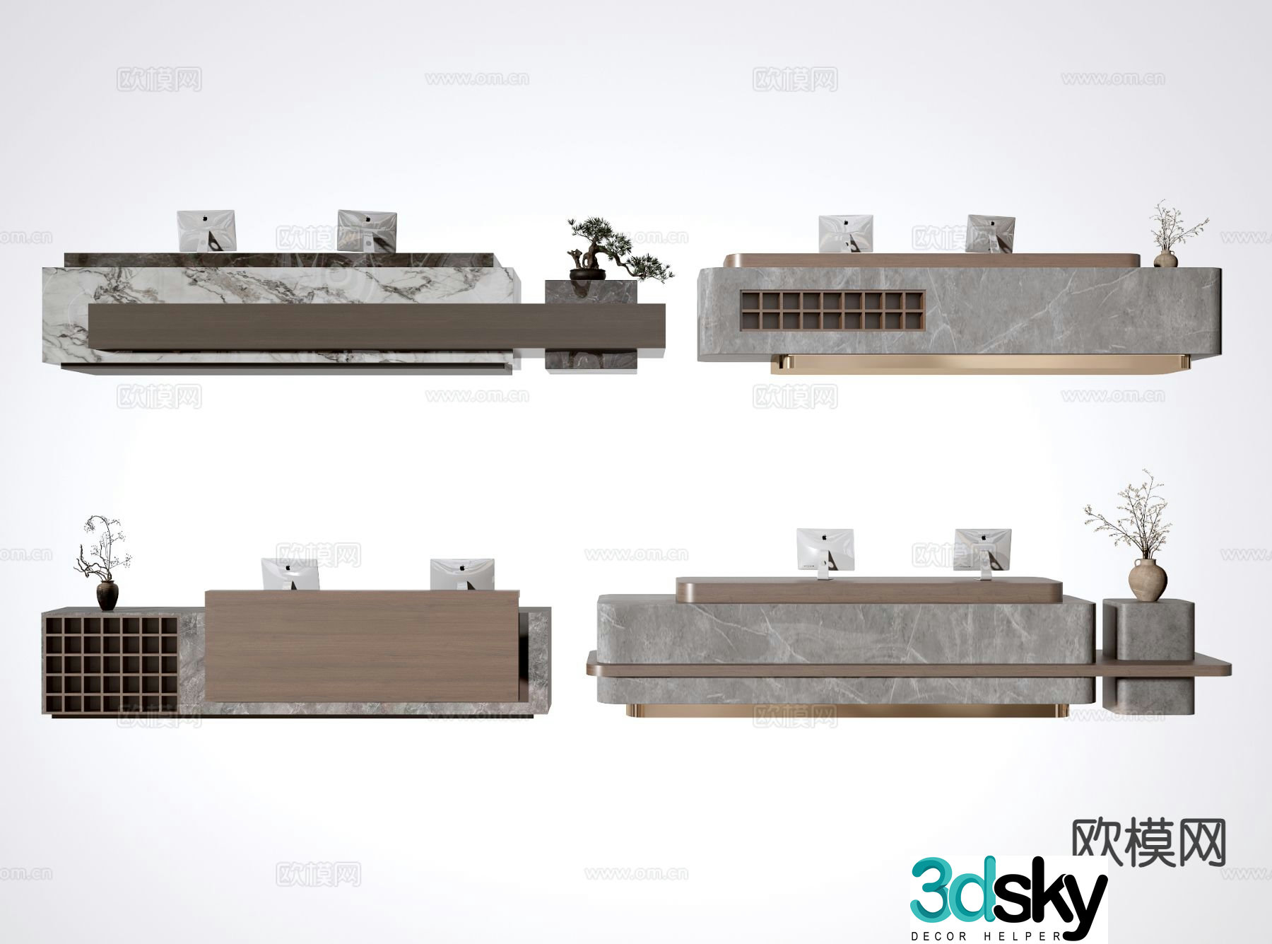 Modern company front desk reception area 3d model