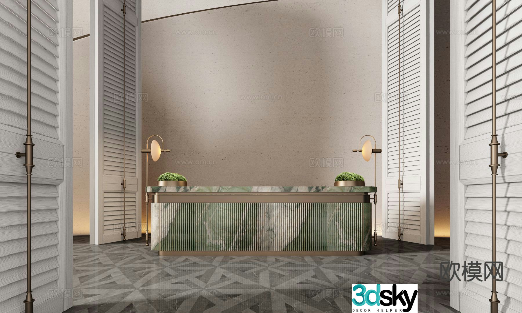 Hotel front desk reception desk service desk 3d model