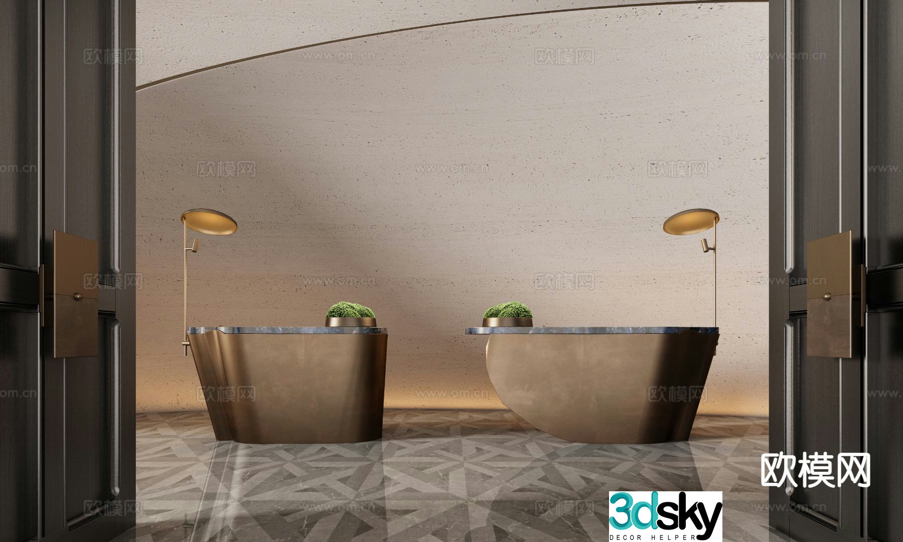 Light luxury front desk reception desk service desk 3D model