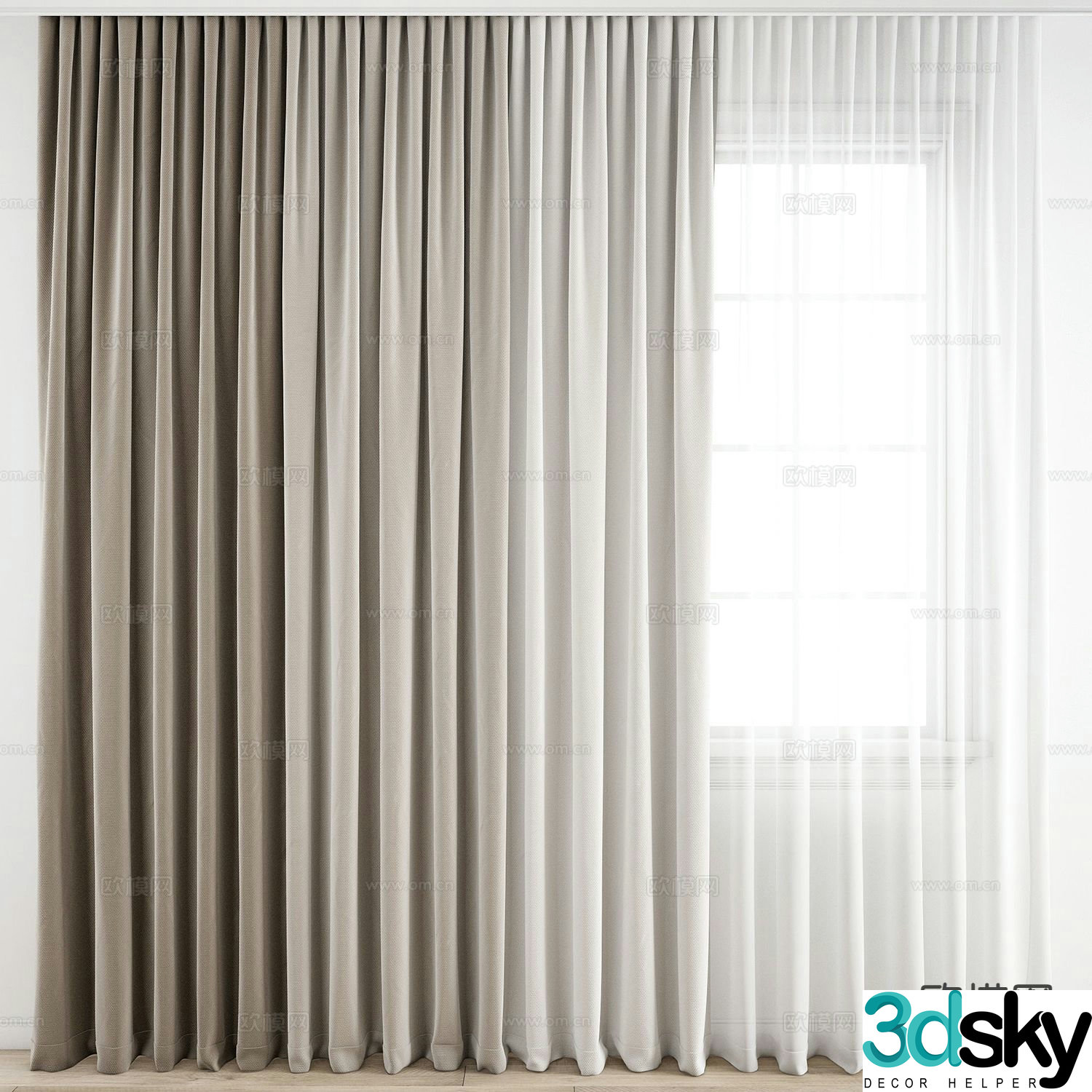 Modern curtains 3d model window screen