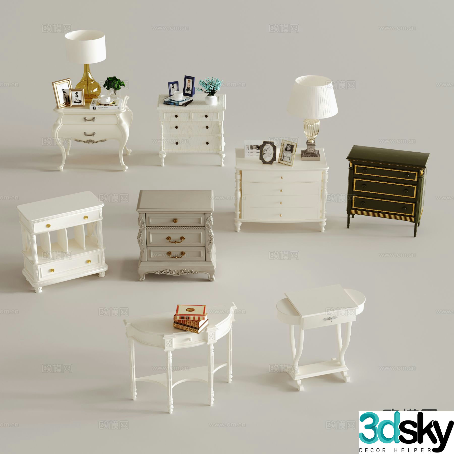 Simple European bedside table 3d model