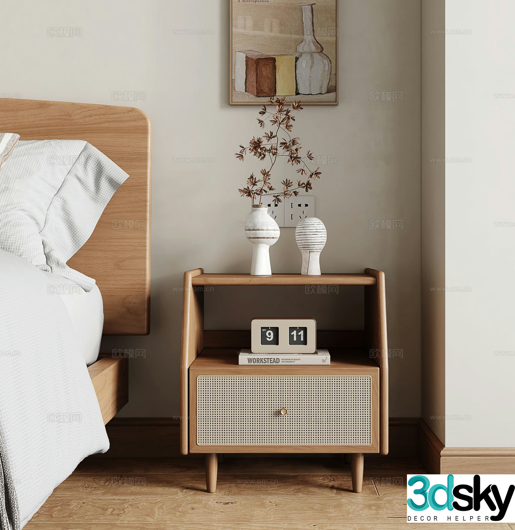 Log style bedside table 3d model