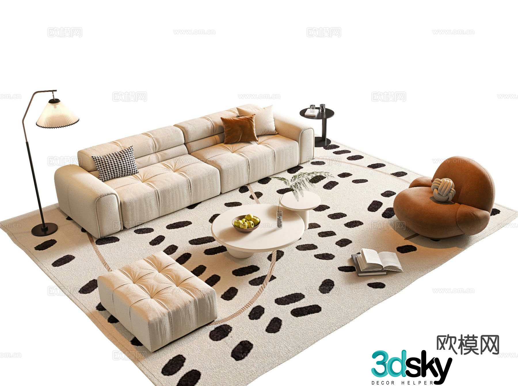 Cream style sofa modular sofa 3d model