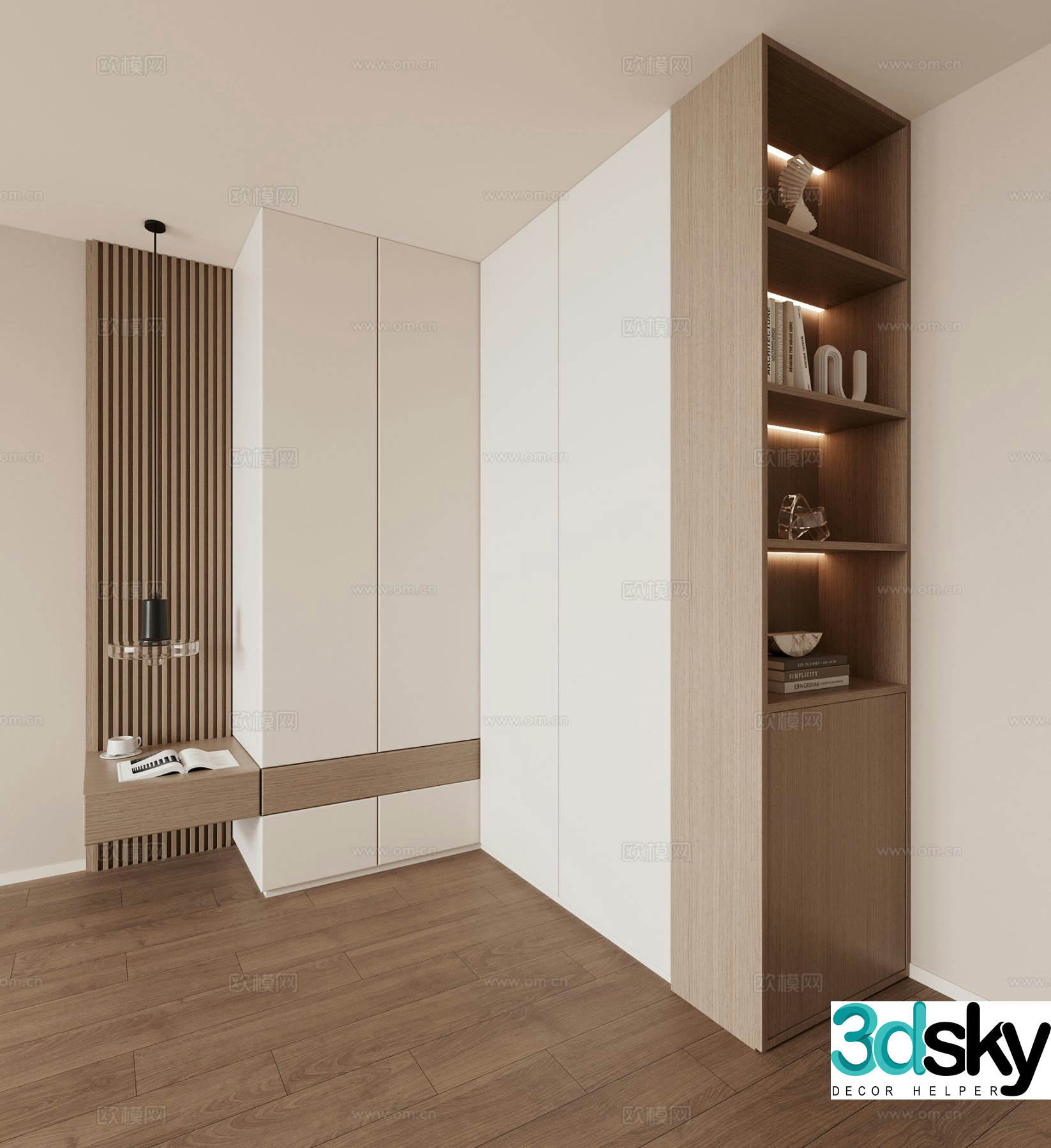 Creamy wind corner wardrobe 3d model