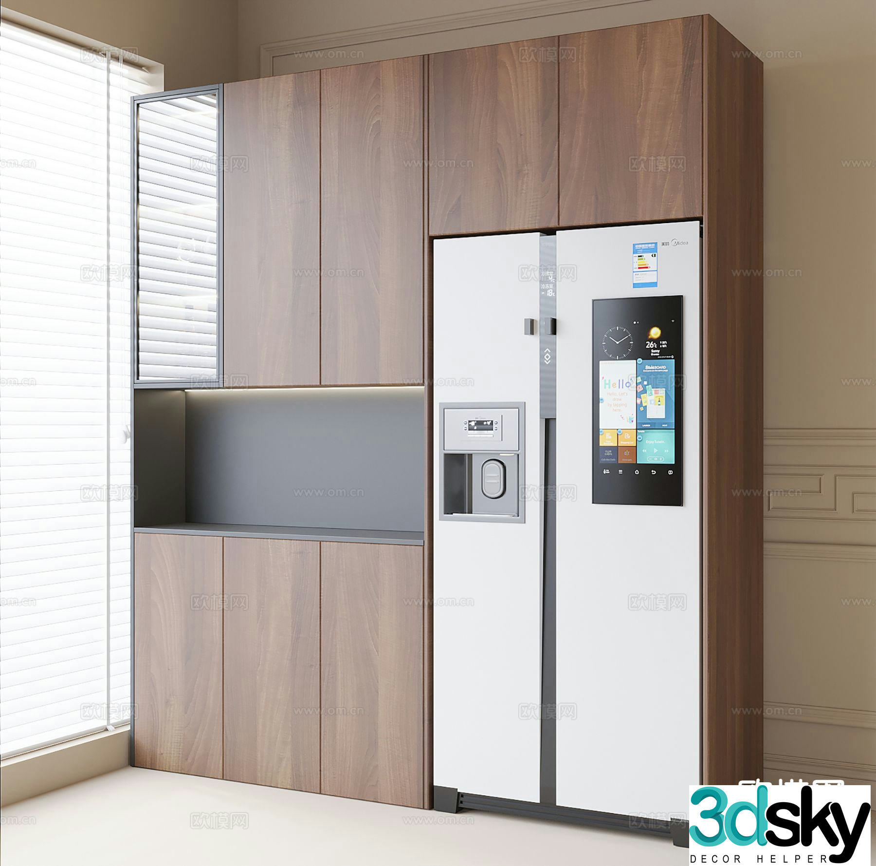 Modern sideboard refrigerator cabinet 3d model