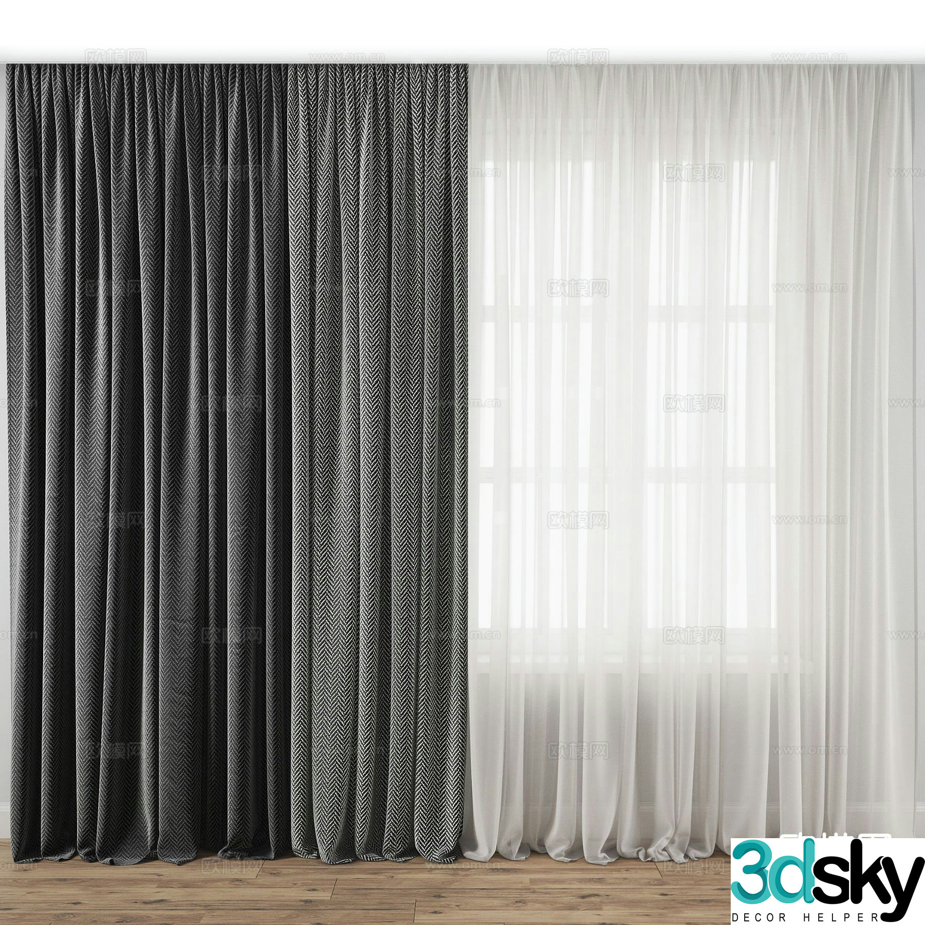 Modern curtains 3d model window screen