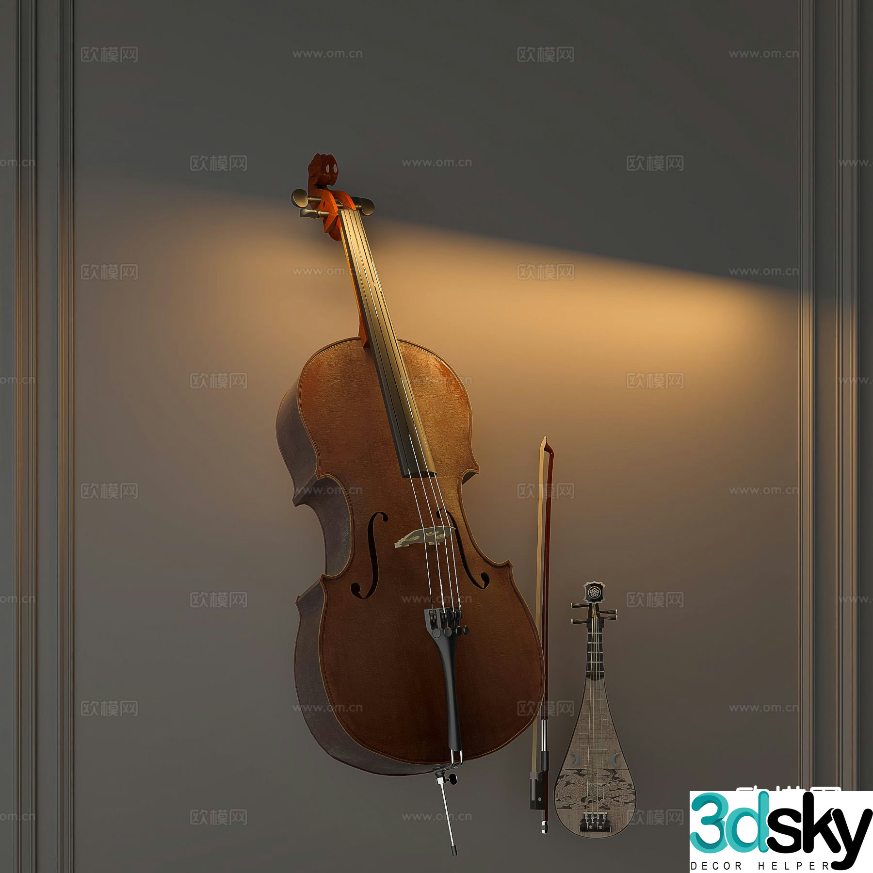 musical instrument cello pipa 3d model