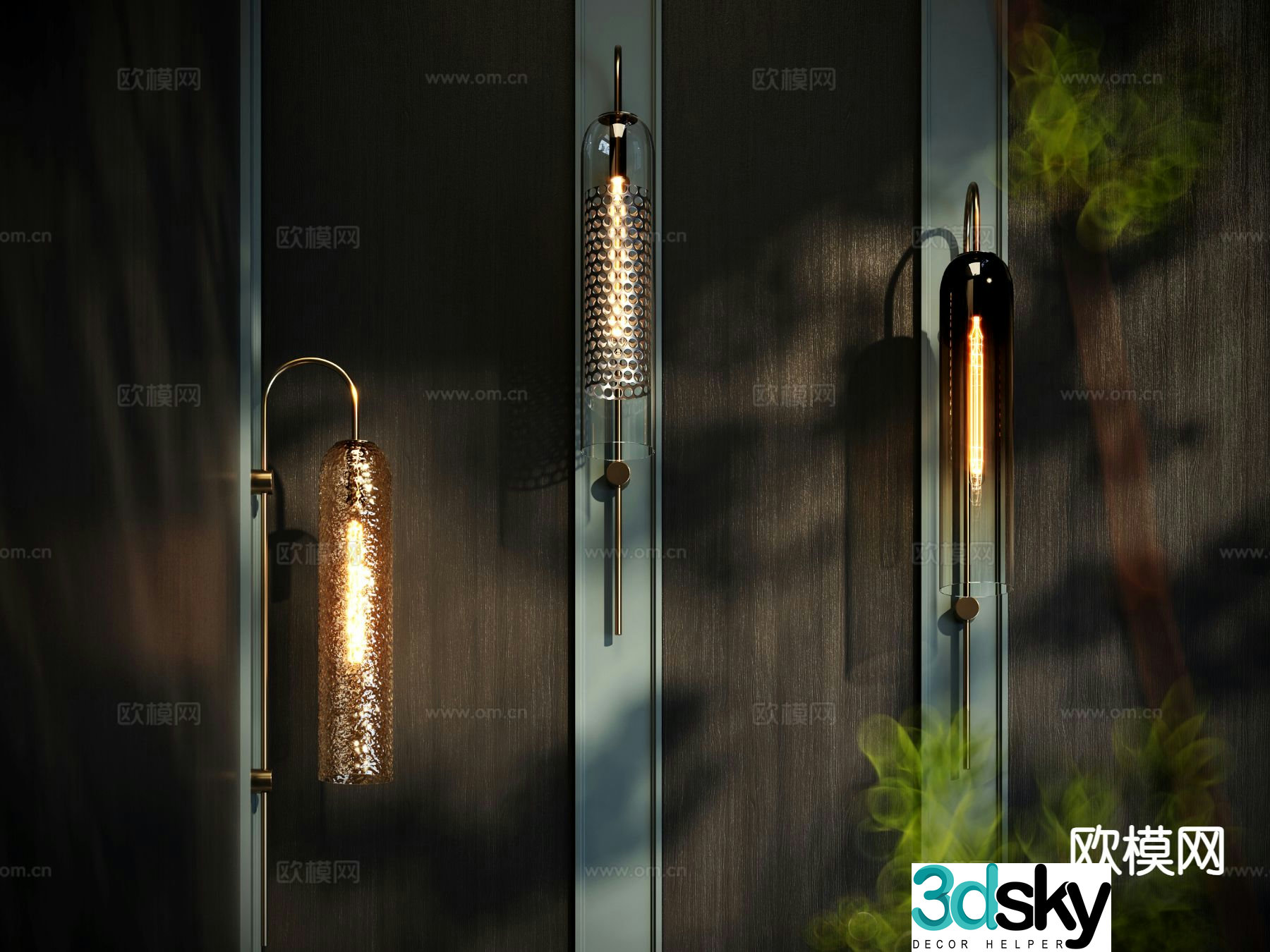Light luxury metal wall lamp long strip wall lamp 3d model