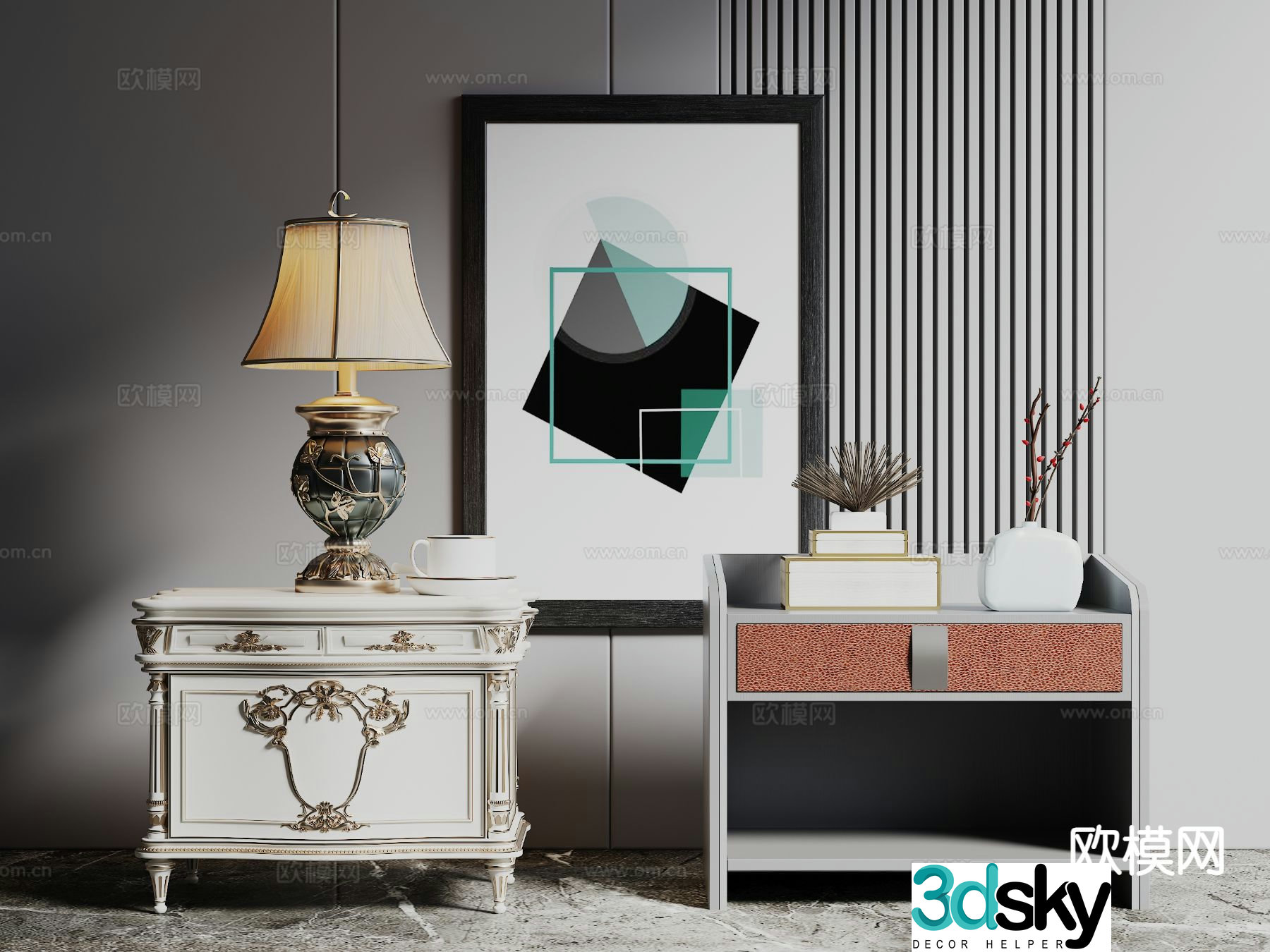 European style bedside table 3d model