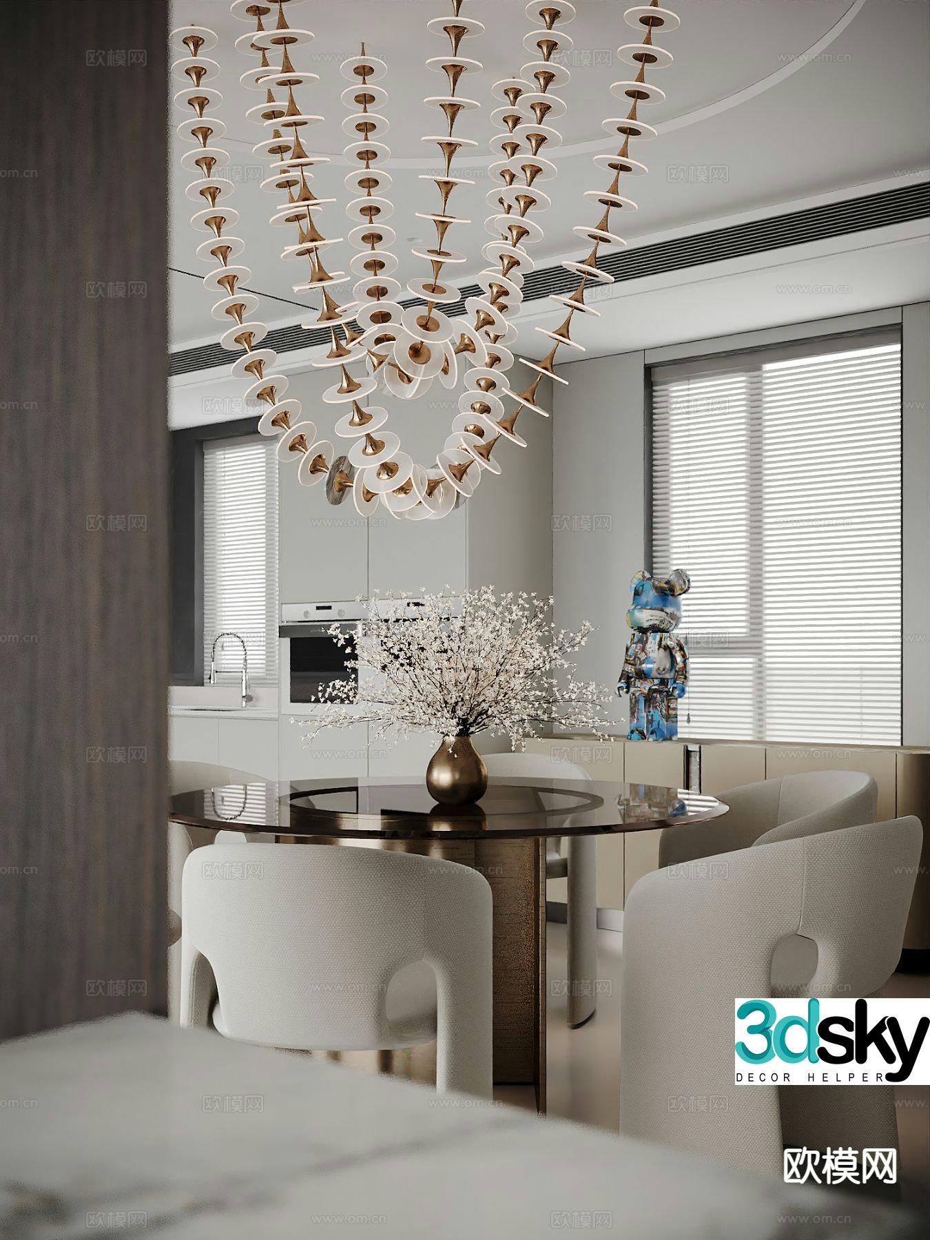 Round dining table and chair 3d model