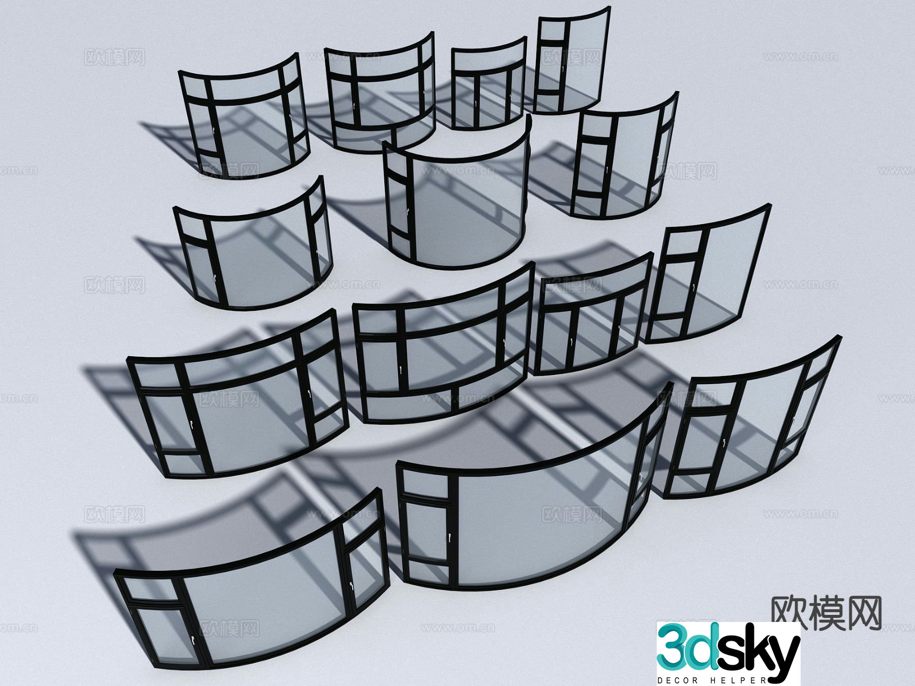Modern curved windows window frames glass window 3d model