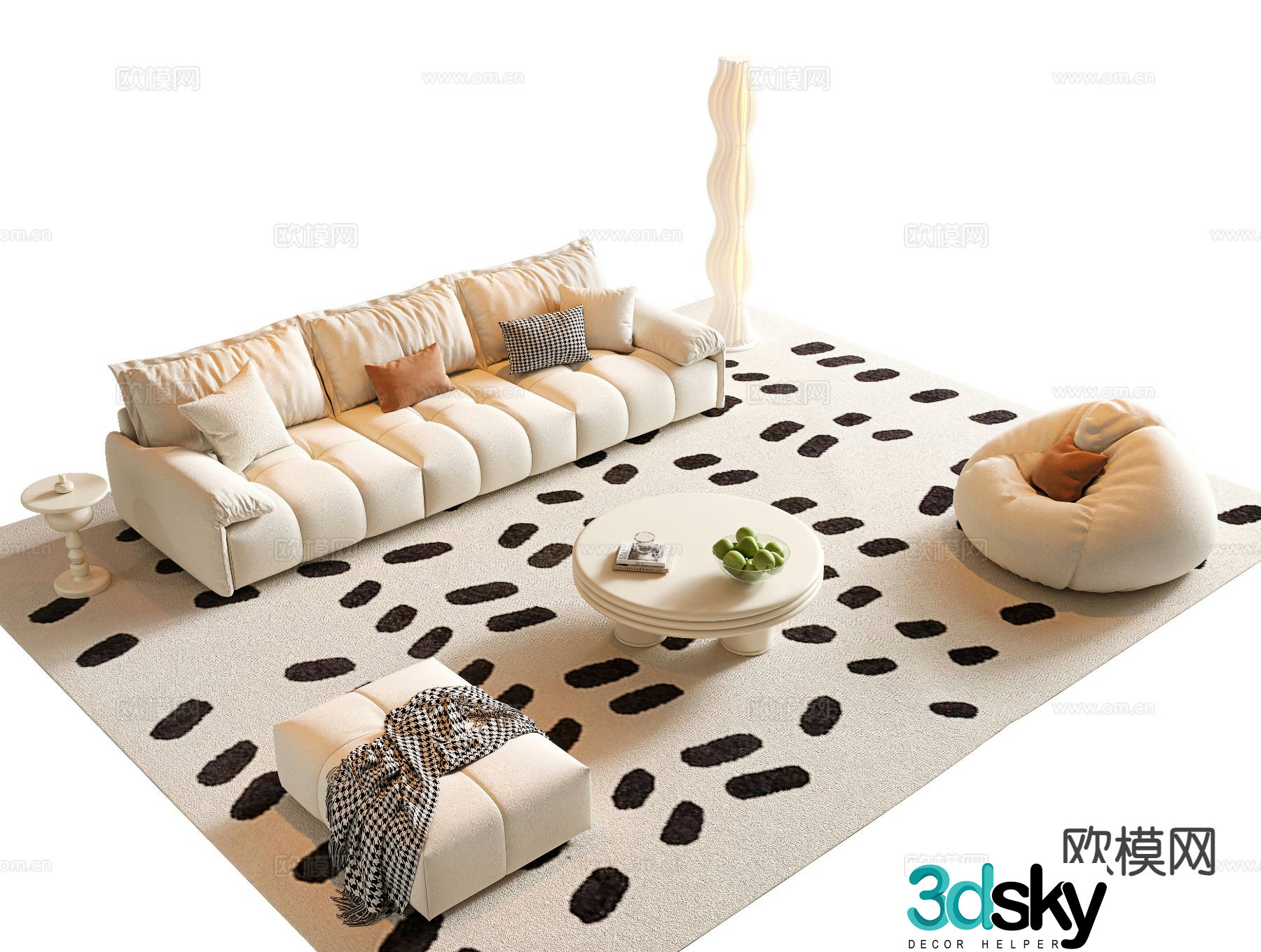 Cream style sofa modular sofa 3d model