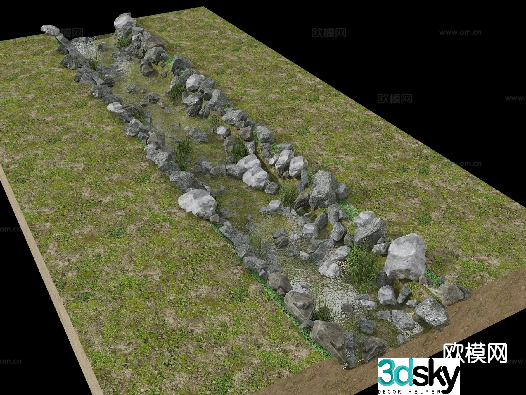 River landscape creek rock beach waterfront river 3D model