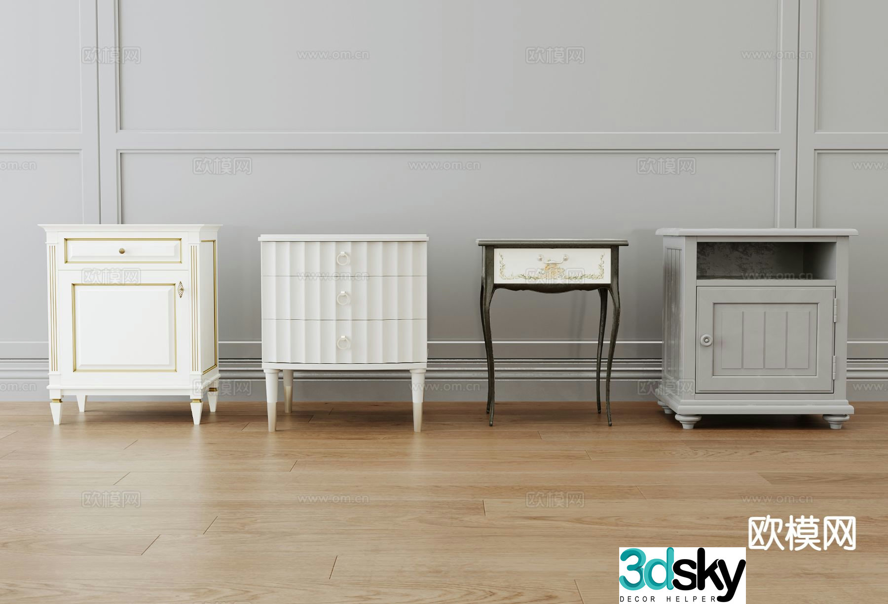 Simple European bedside table 3d model