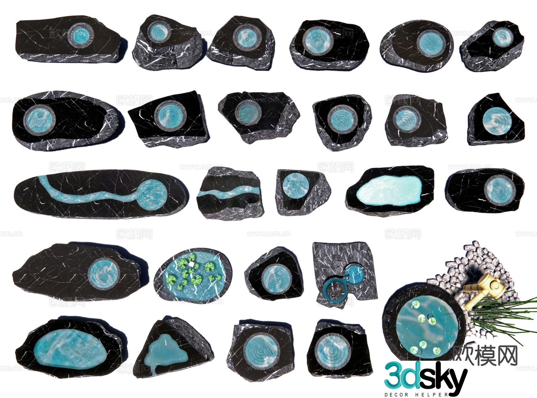 New Chinese style flowing water stone bowl stone waterscape 3D model