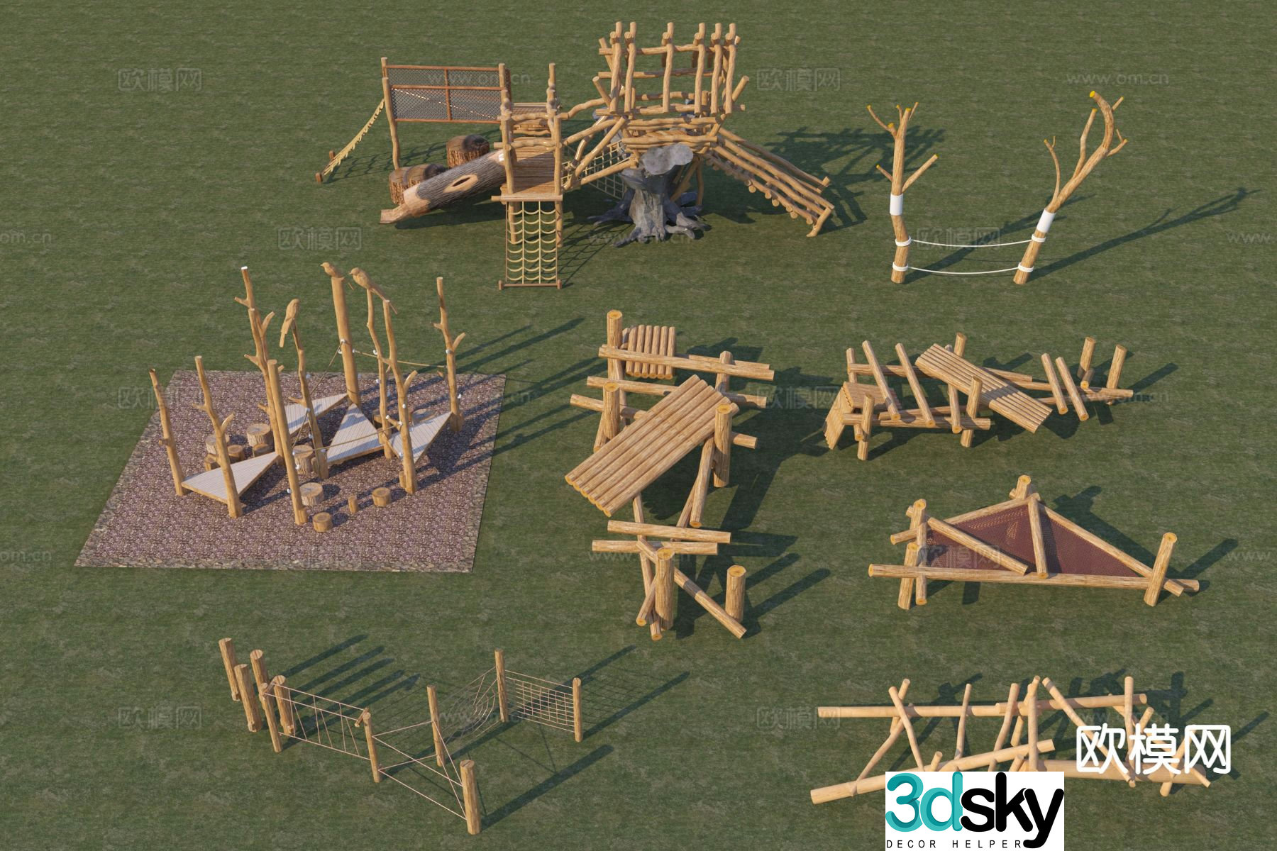 Modern wooden equipment children's play equipment 3d model