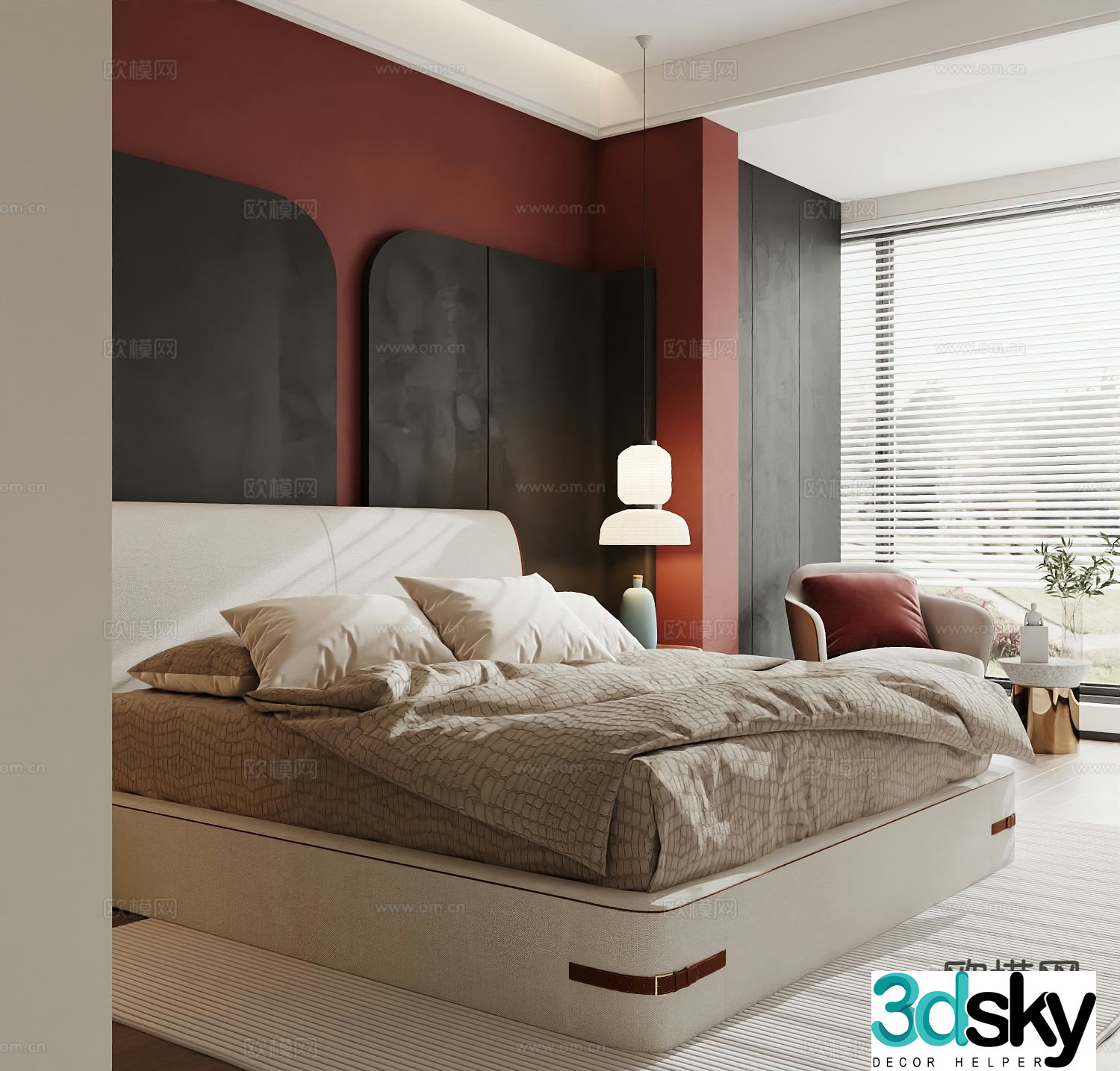 Modern double bed 3d model