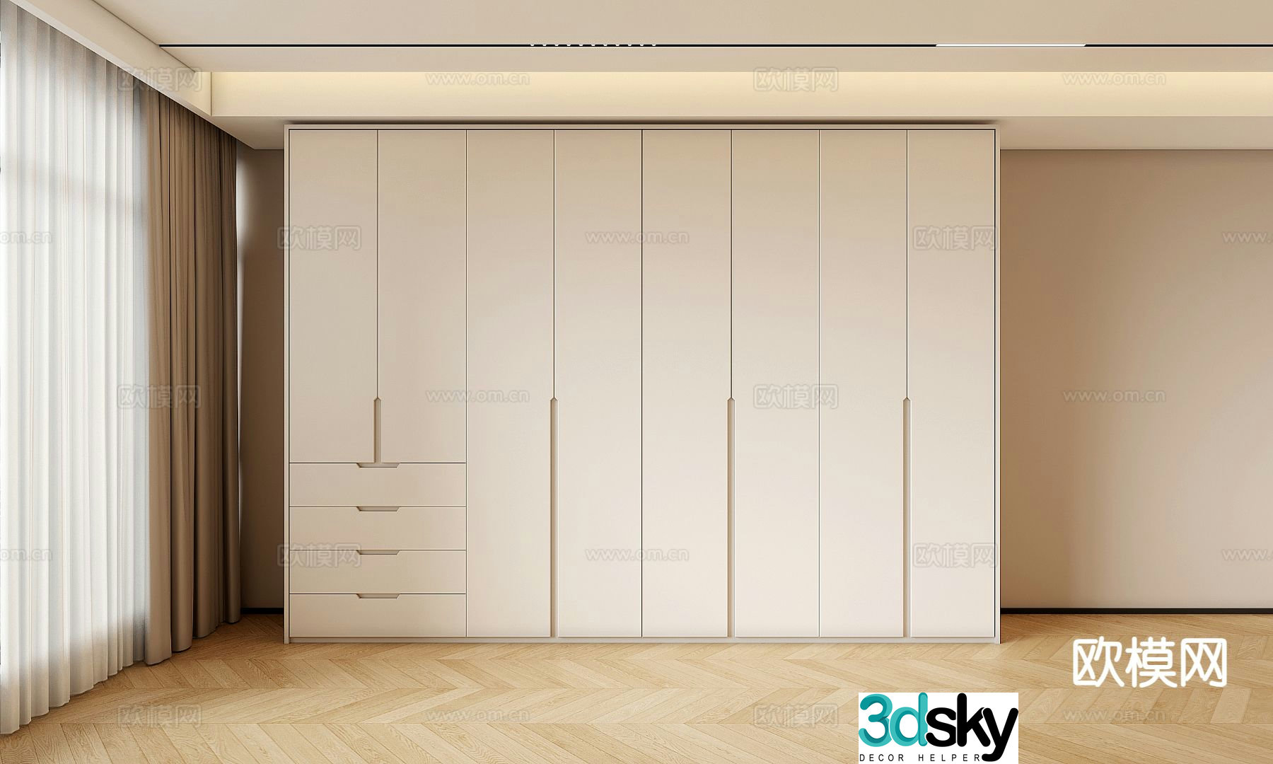 Cream style wardrobe wardrobe 3d model