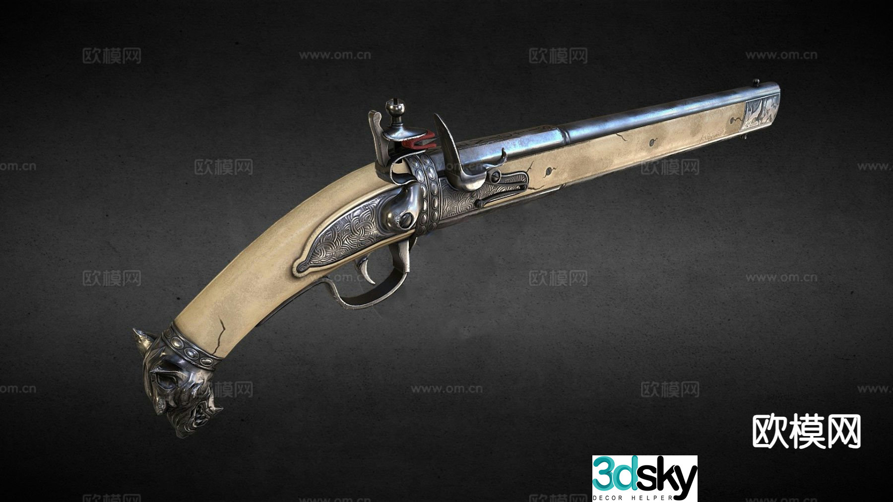 silver wolf pistol gun 3d model