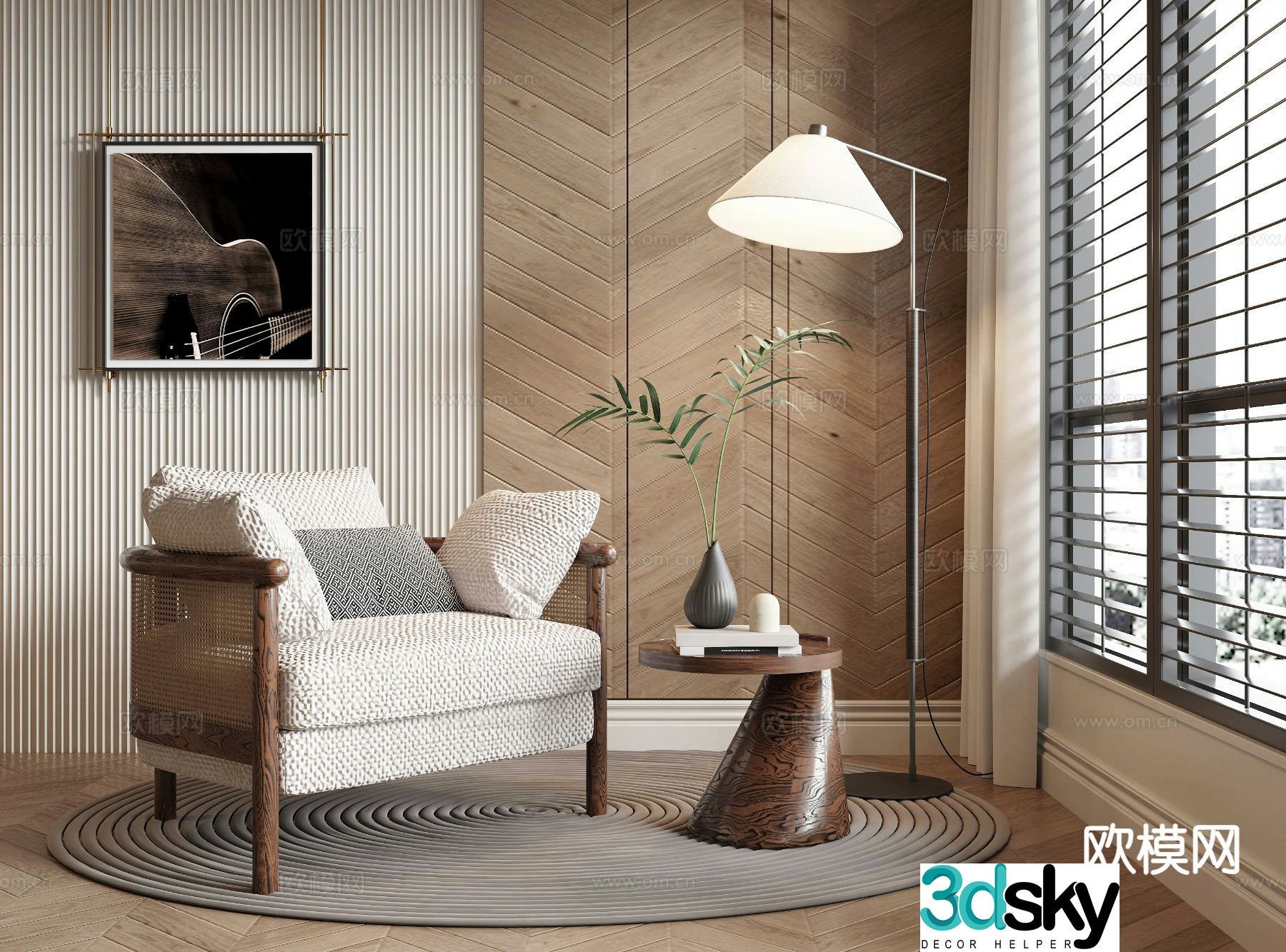 Medium style sofa chair leisure chair table 3d model