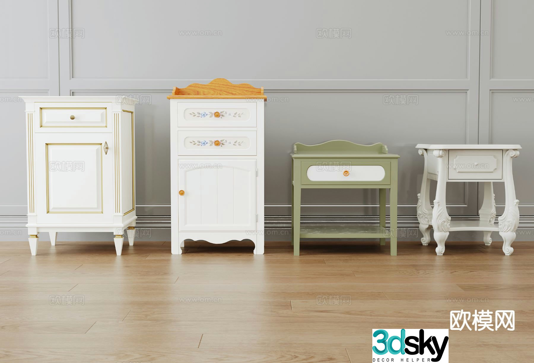 Simple European bedside table 3d model