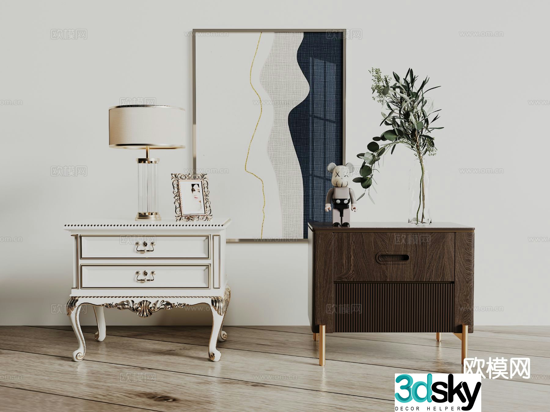 French bedside table 3d model