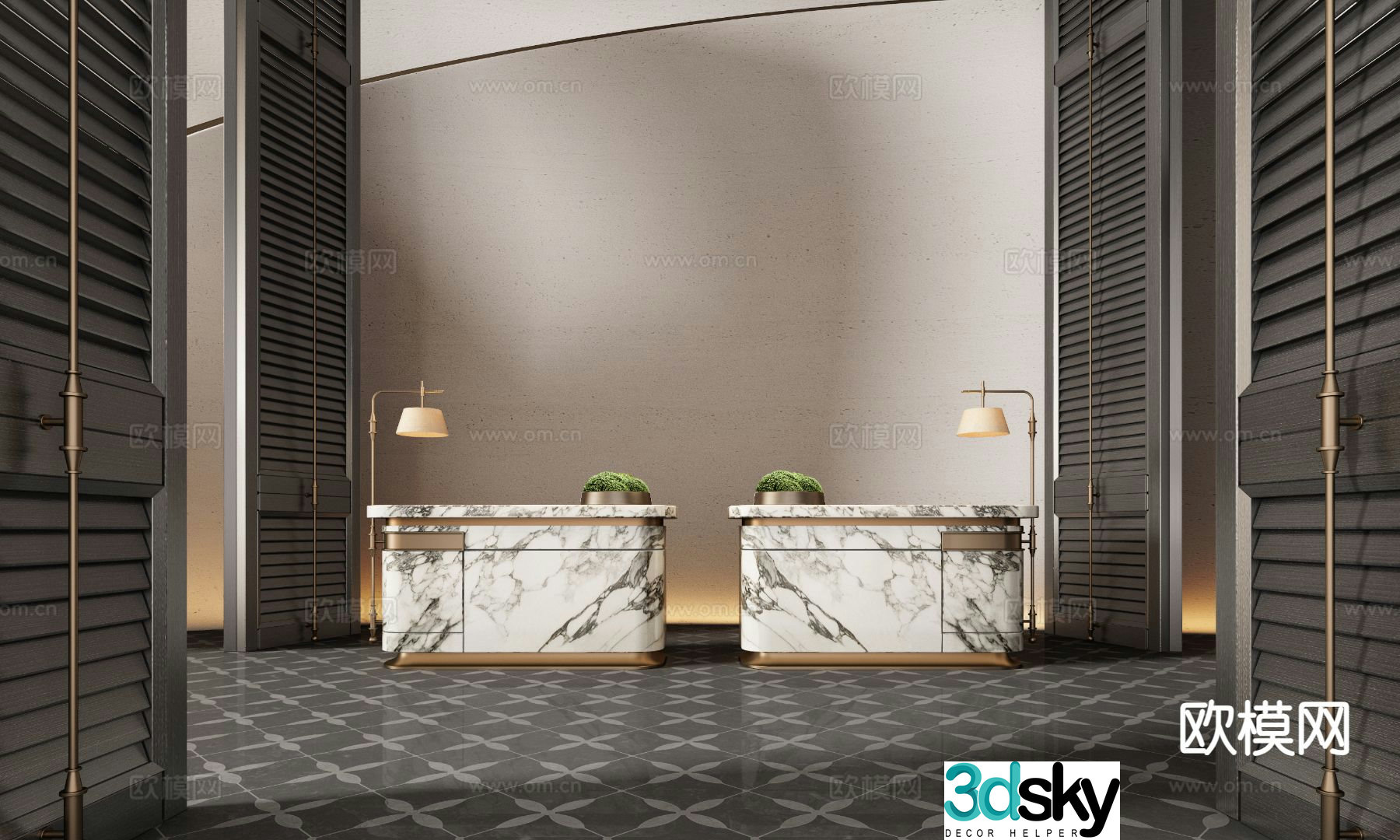 Hotel front desk reception desk service desk 3d model