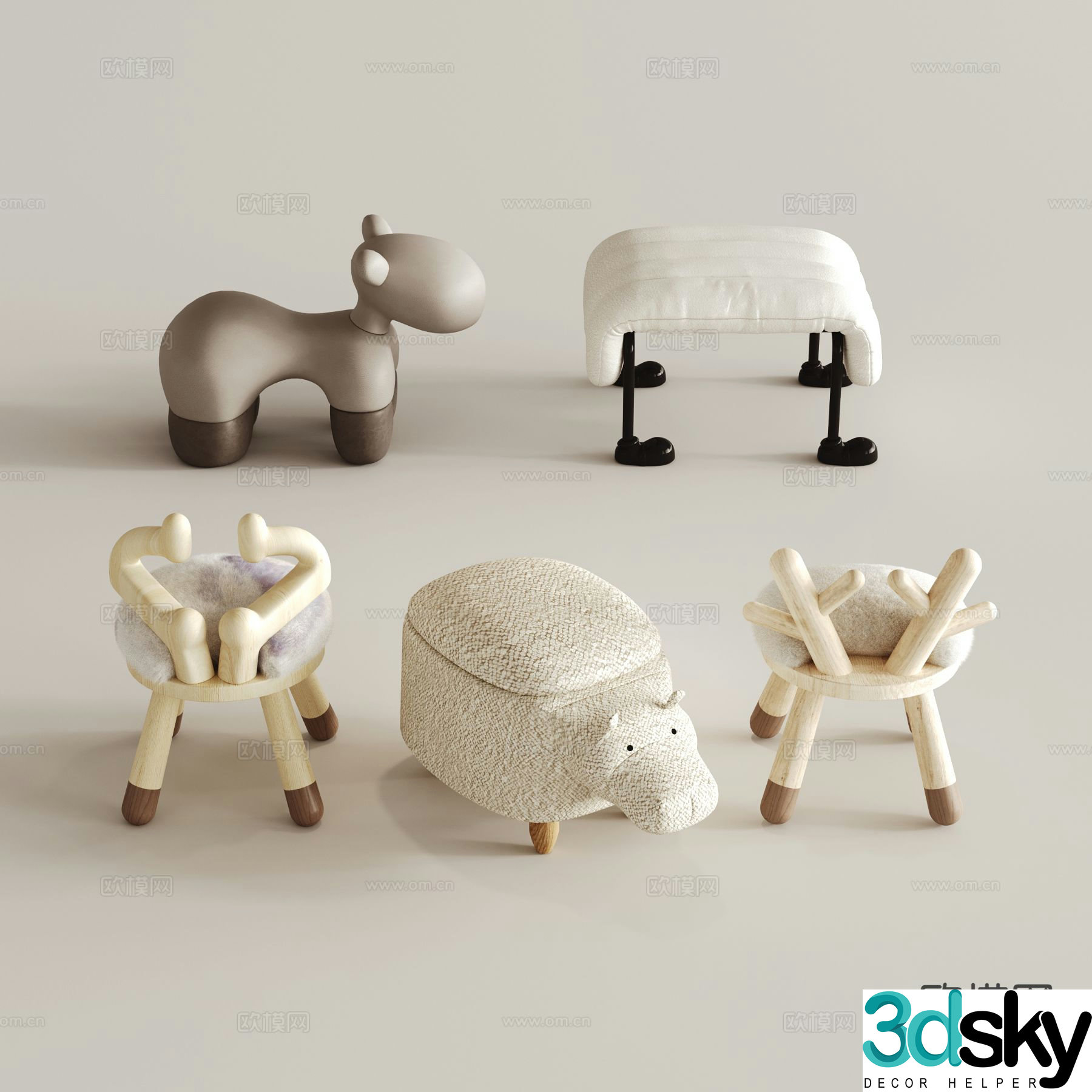 Modern children’s stool sofa stool wooden horse 3d model
