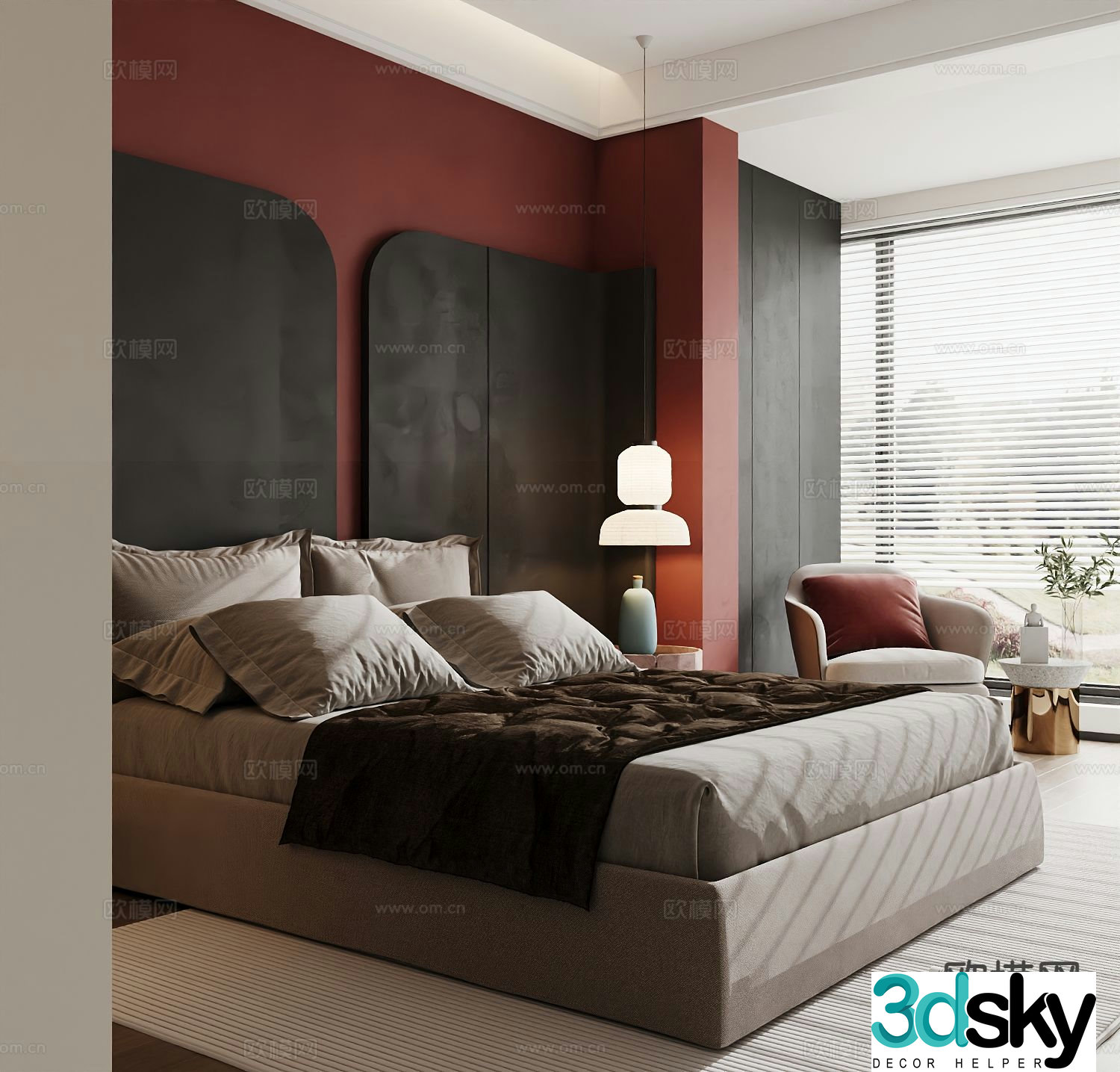 Modern double bed 3d model