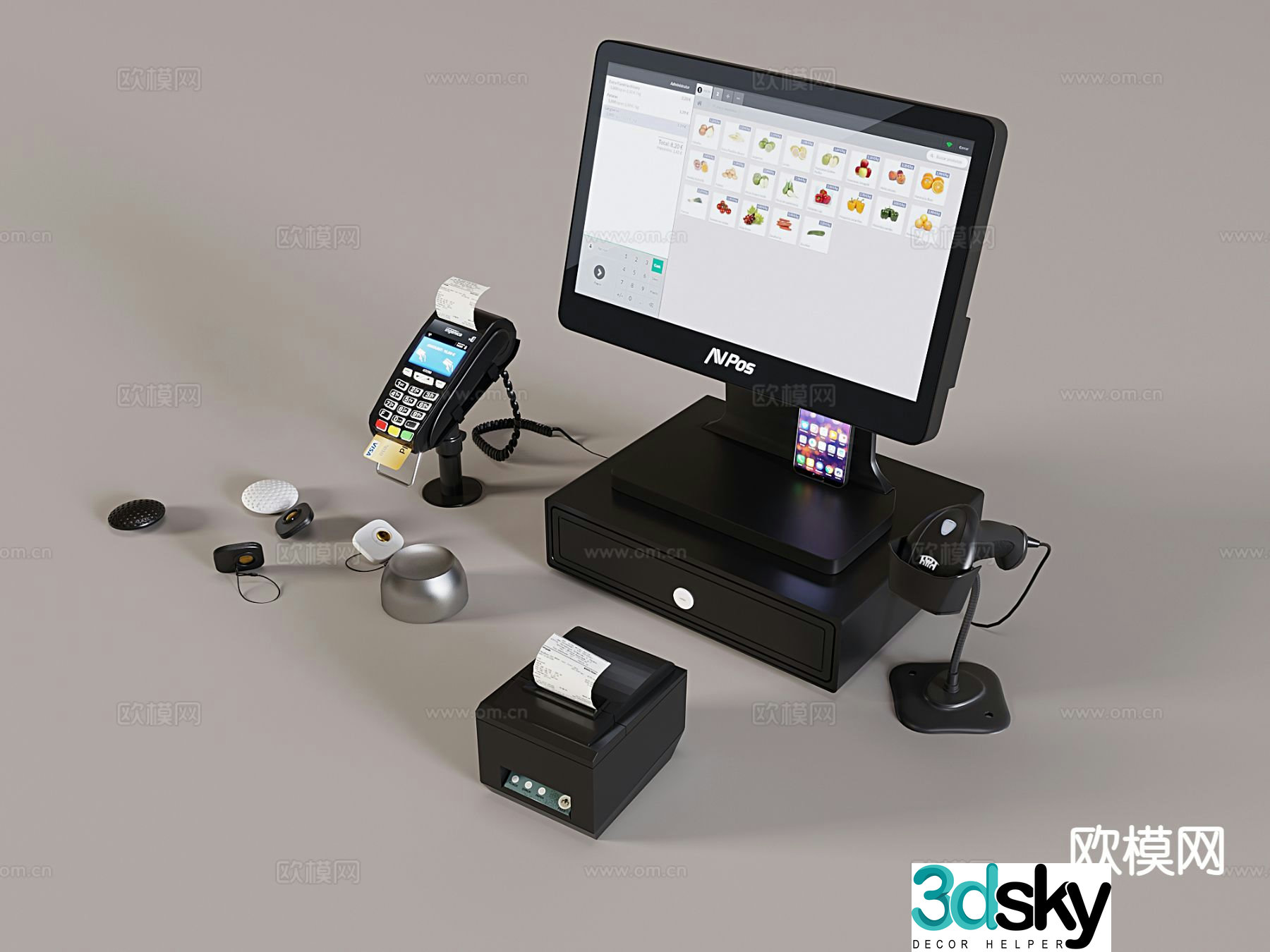 Modern cash register payment system code scanner 3d model