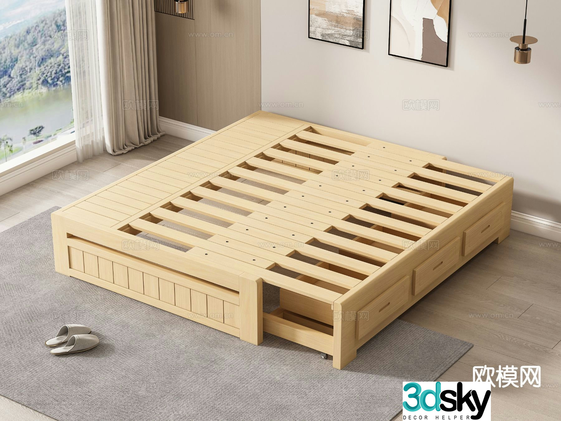Modern bed frame sliding bed 3d model