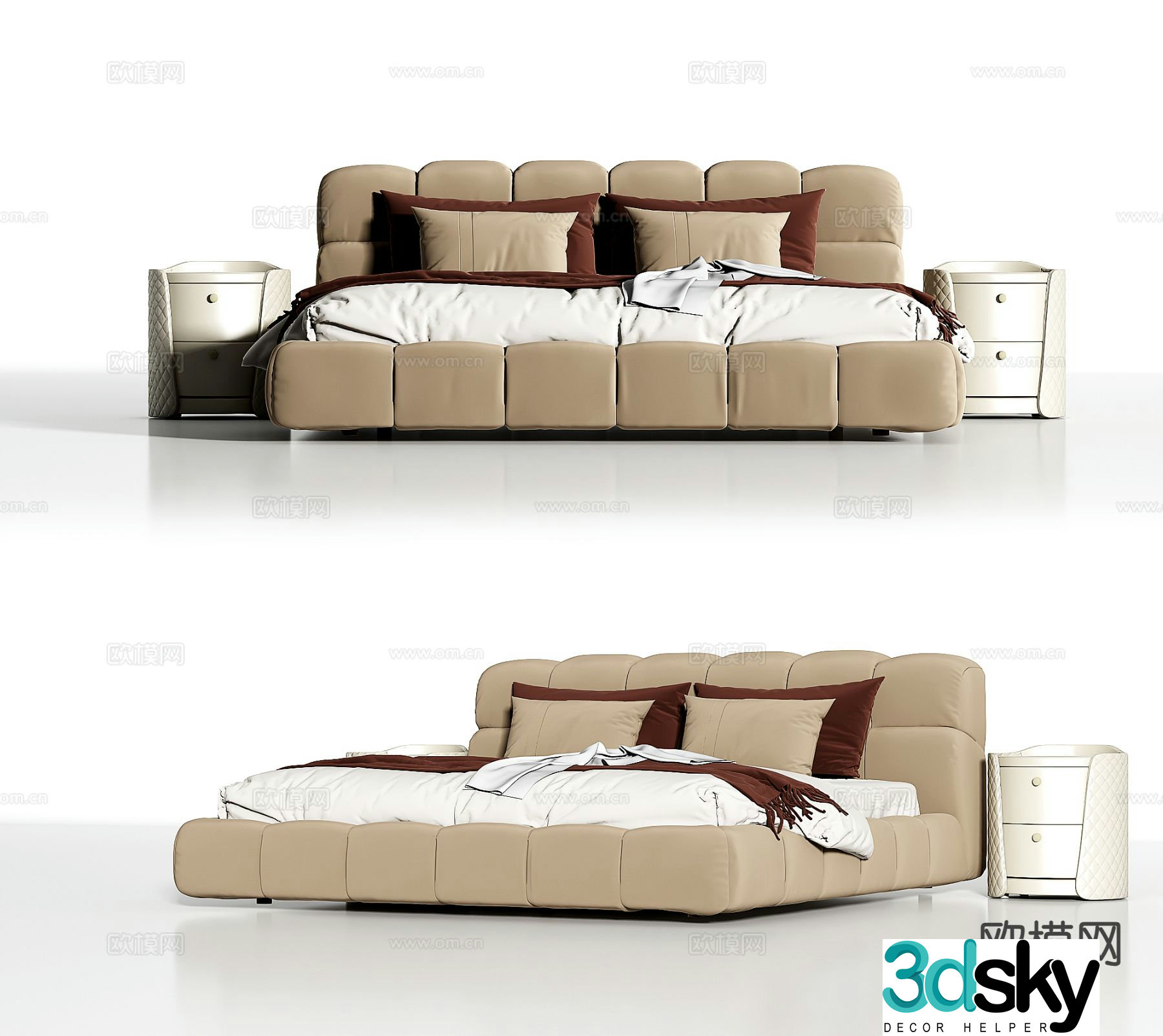 Italian double bed 3d model