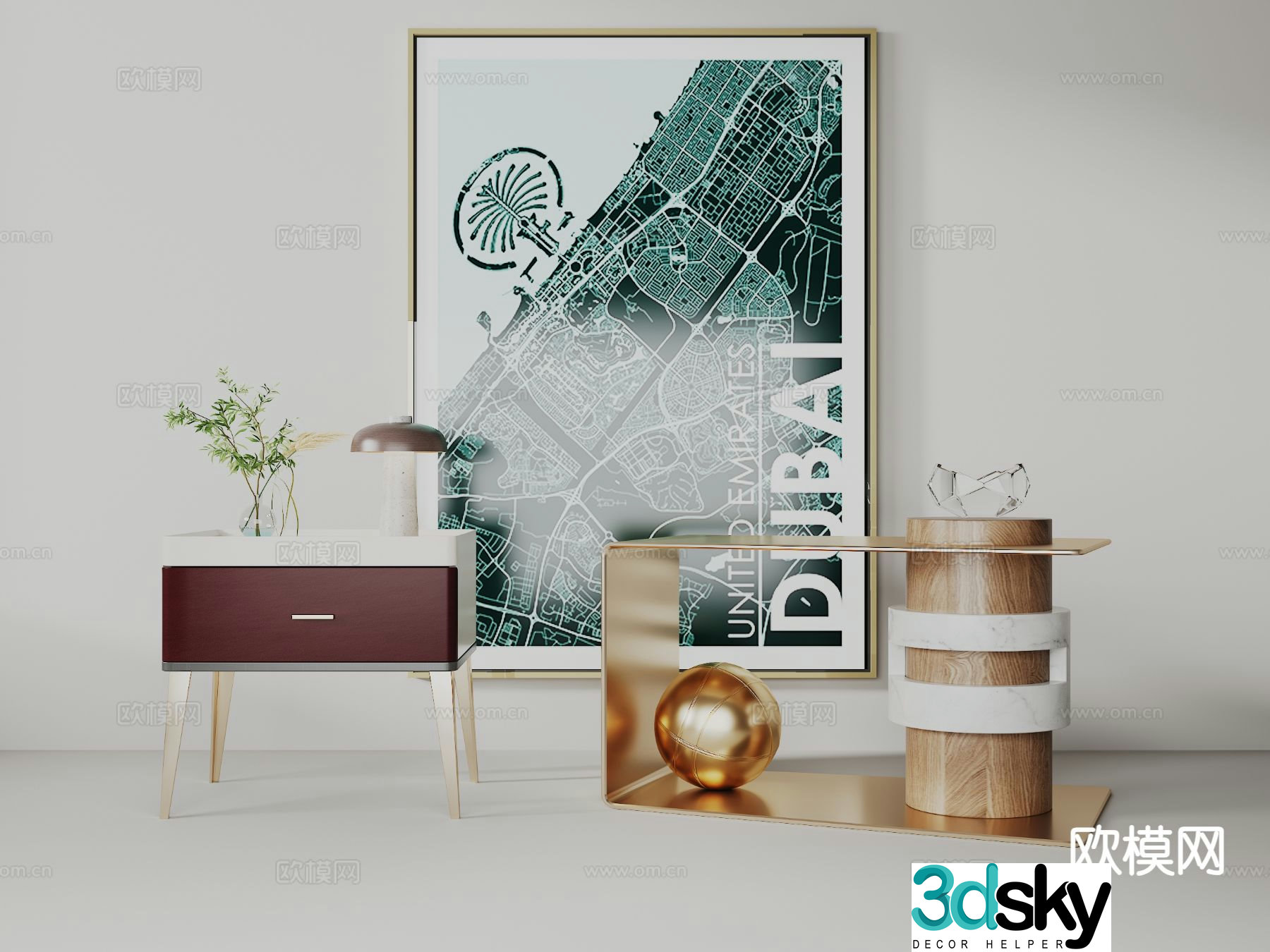 Light luxury bedside table 3D model