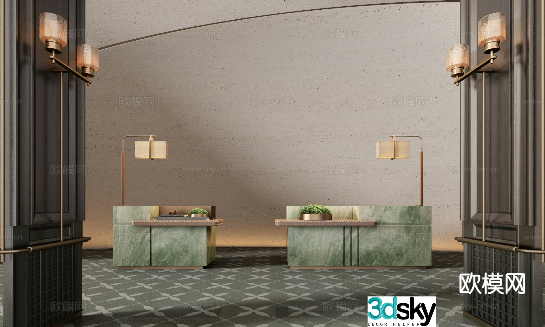 Modern front desk reception desk service desk 3d model
