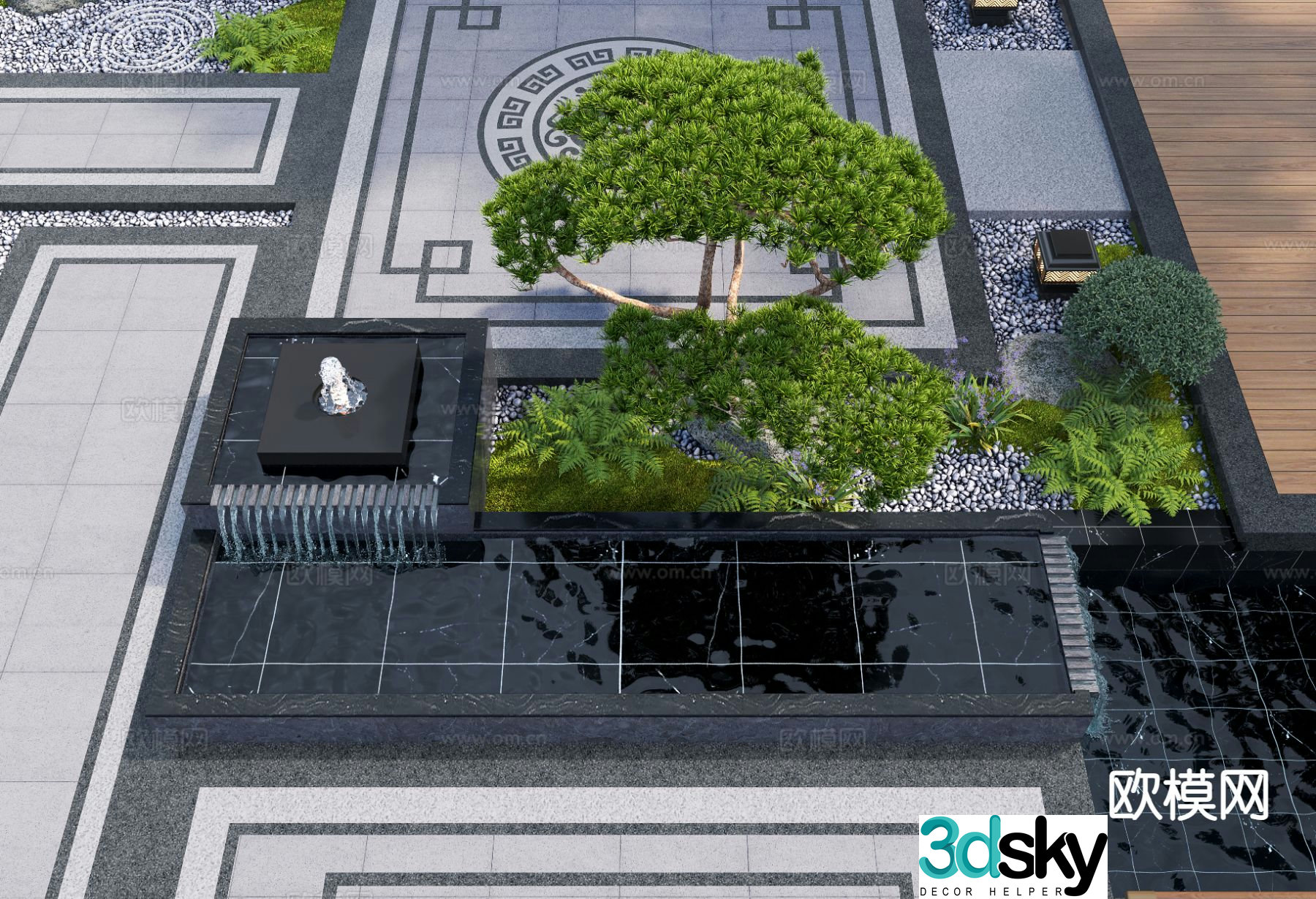 New Chinese style fountain sketch courtyard water feature 3D model