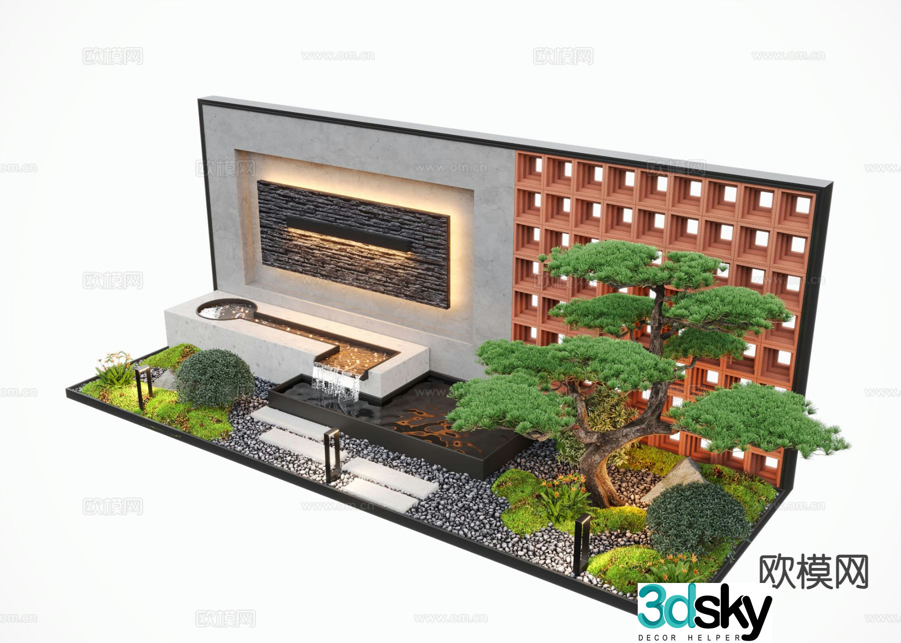 Modern water feature wall courtyard water feature 3d model