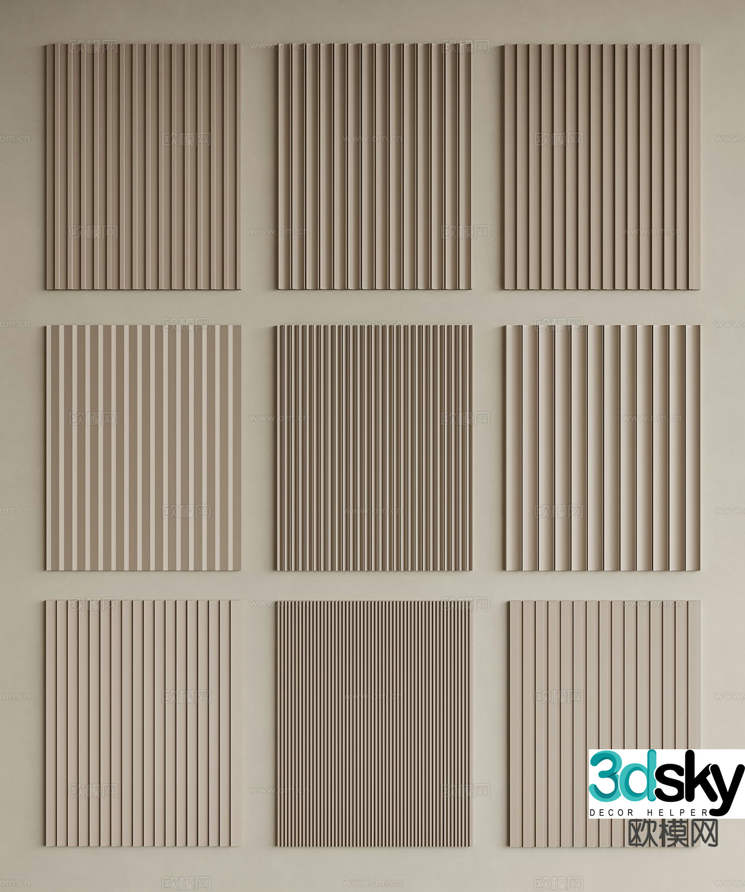 Minimalist wall panel Grid panel Wooden grille 3D model