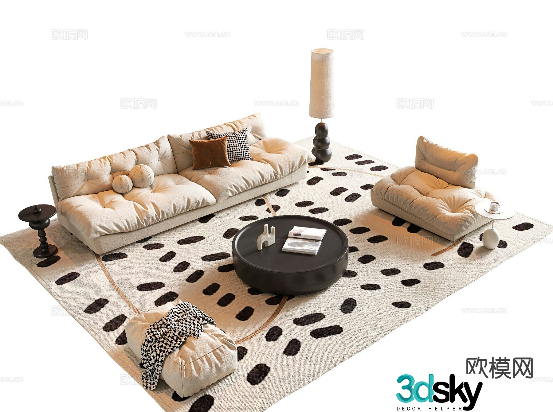 Cream style sofa modular sofa 3d model