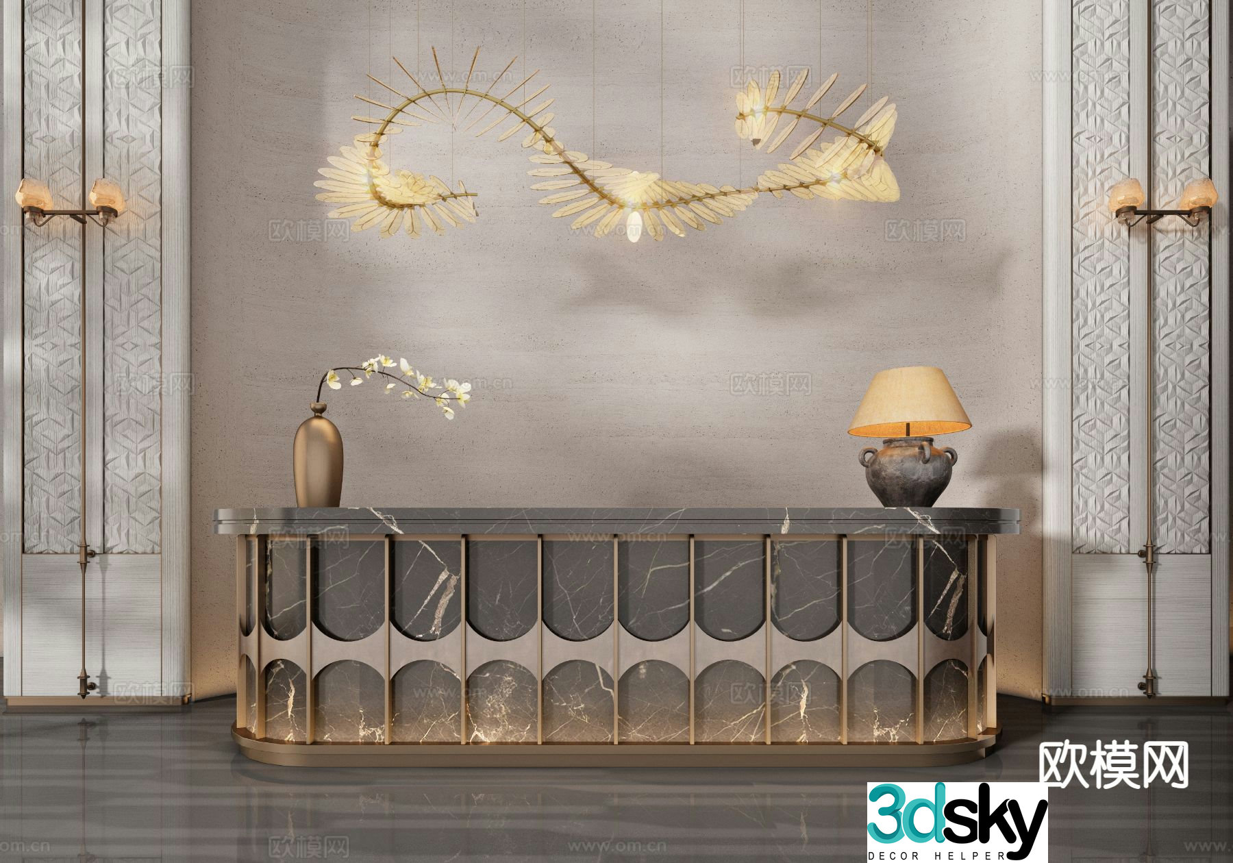 Hotel front desk reception desk service desk 3d model