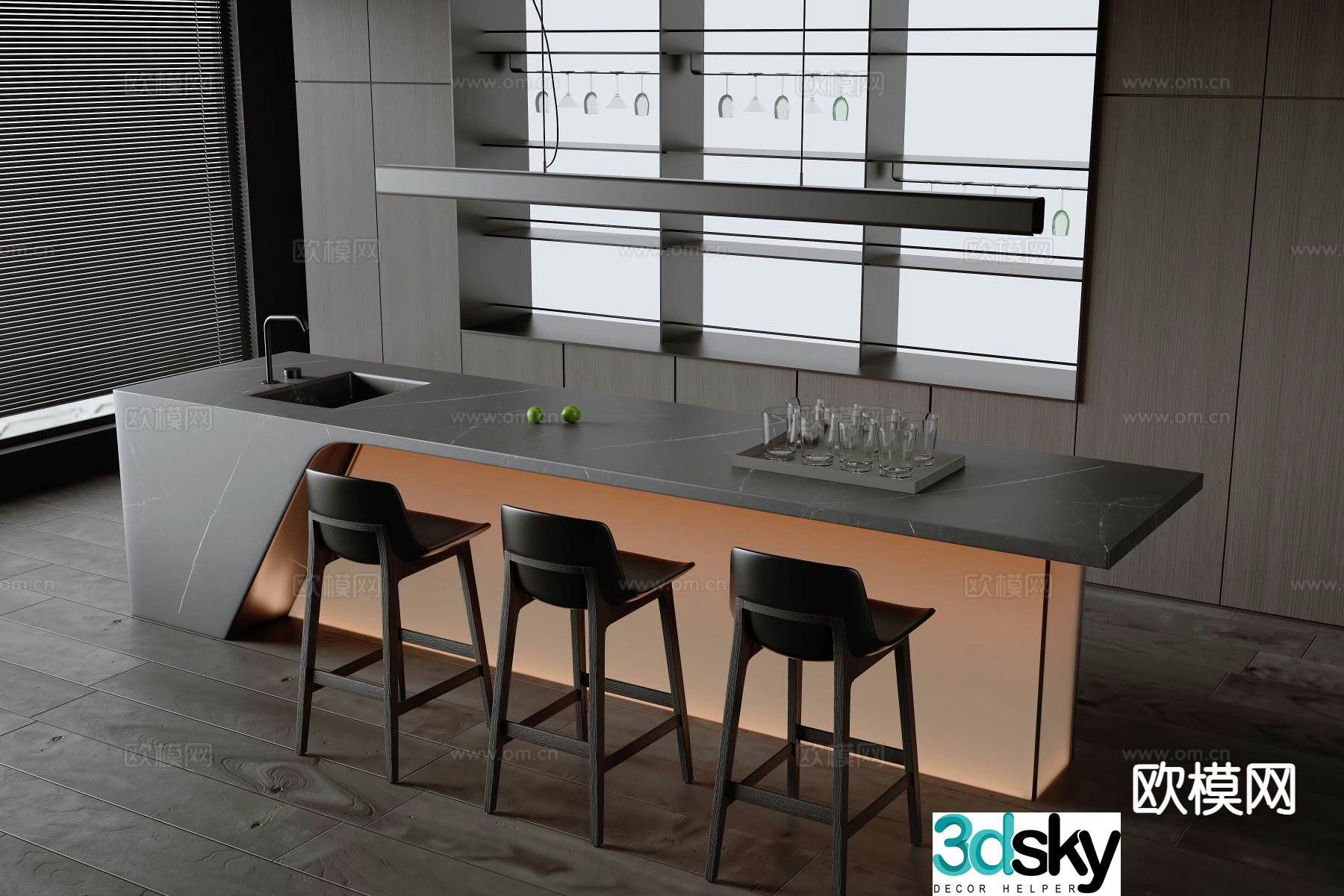 Modern bar counter island bar 3d model