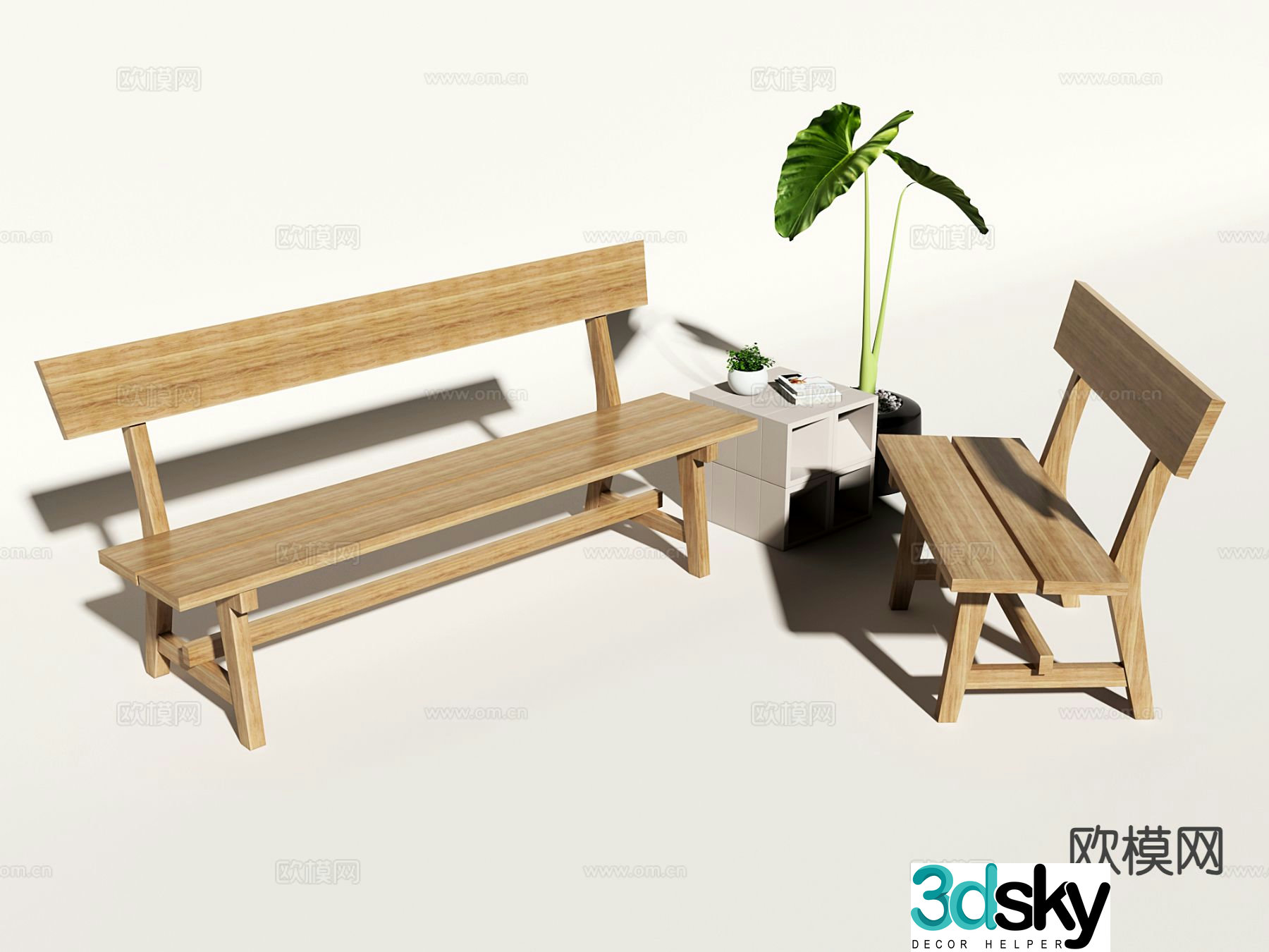modern bench wooden bench outdoor bench 3d model